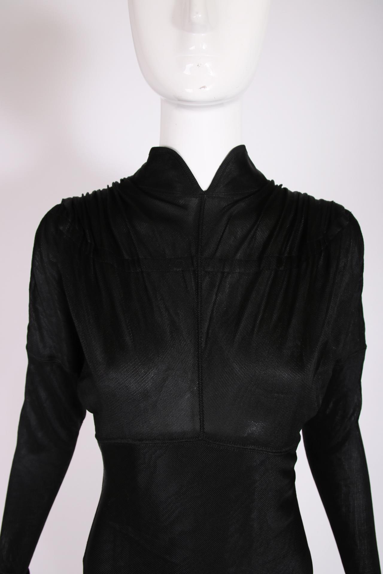Iconic Azzedine Alaia Black Bodycon Trained Gown, 1986 In Excellent Condition For Sale In Studio City, CA