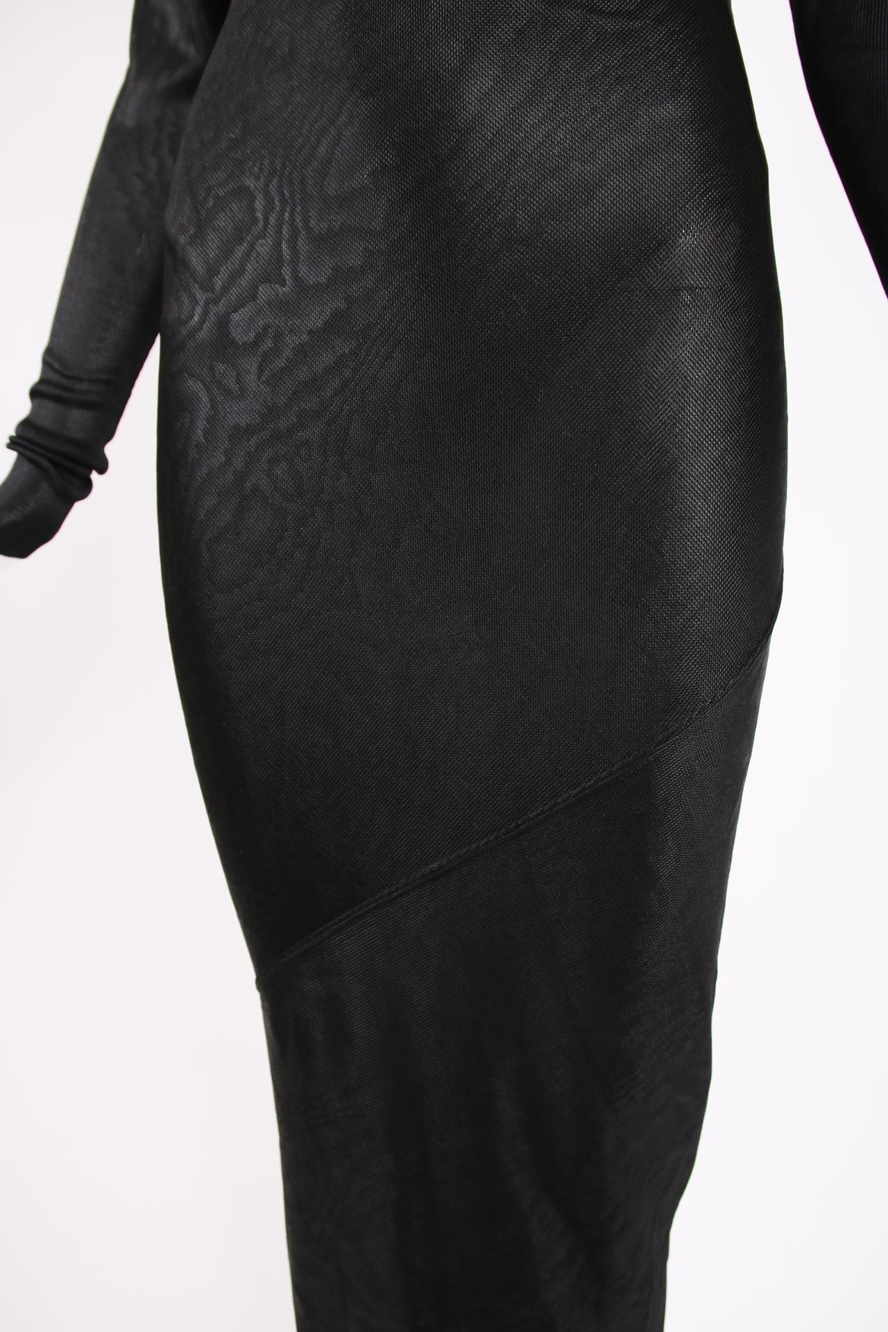 Iconic Azzedine Alaia Black Bodycon Trained Gown, 1986 For Sale 1