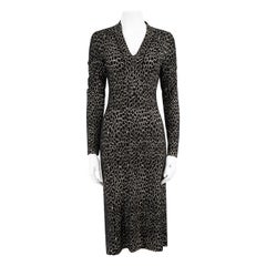 Azzedine Alaïa Black Knit Patterned V-Neck Midi Dress Size L