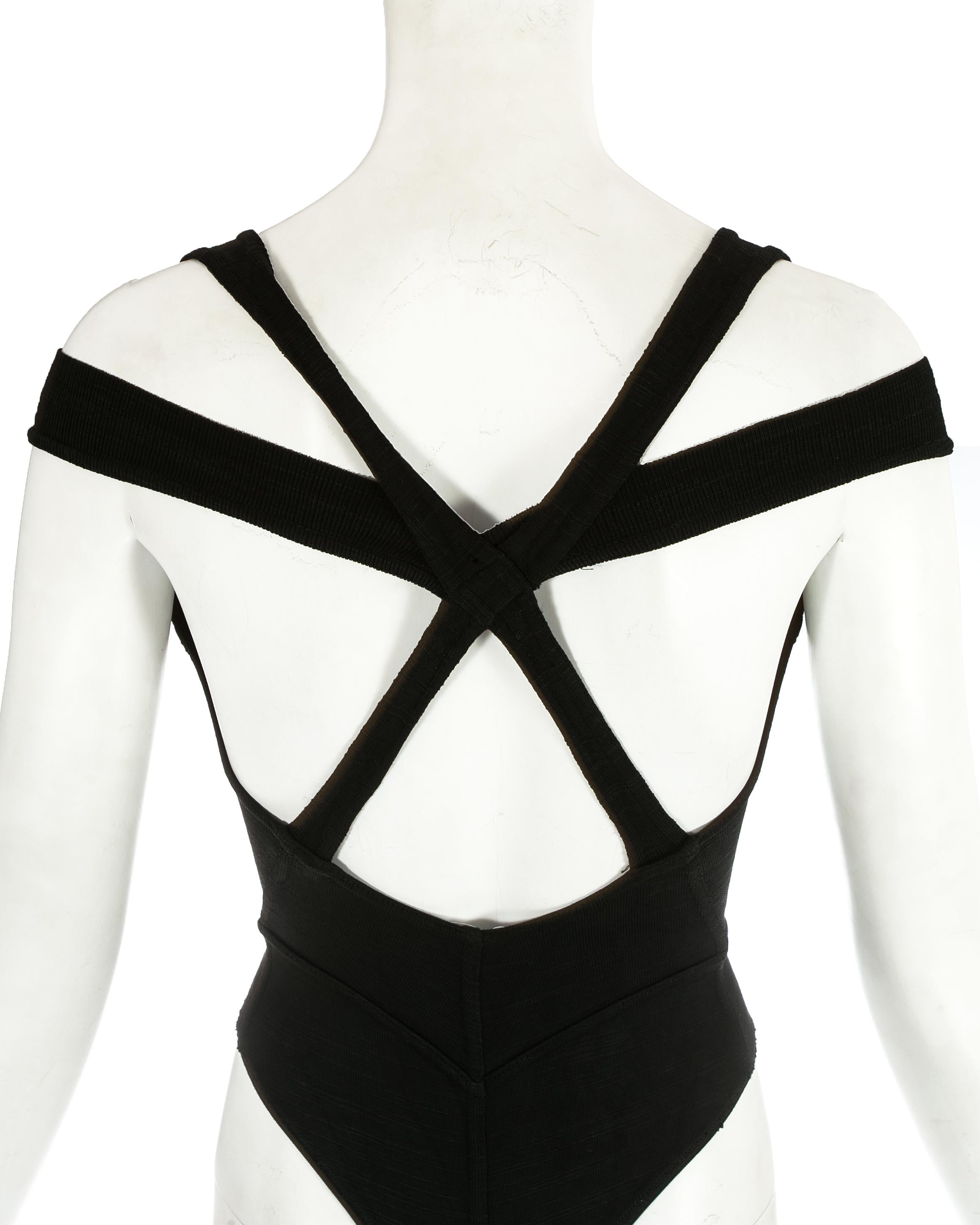 Women's Azzedine Alaia black knitted off the shoulder bodysuit, ss 1991 For Sale