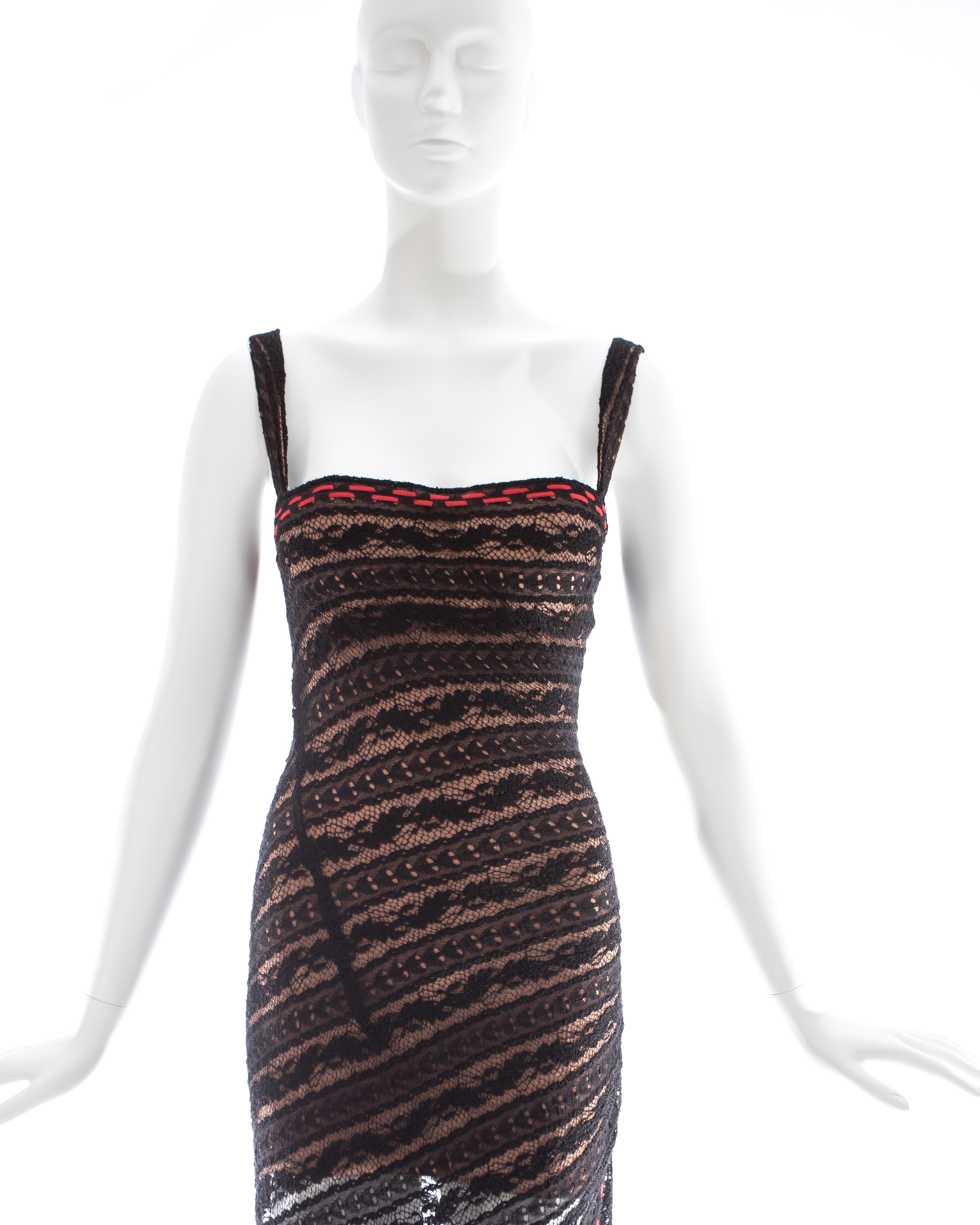Black Azzedine Alaia black lace knit bias cut evening dress, fw 1993