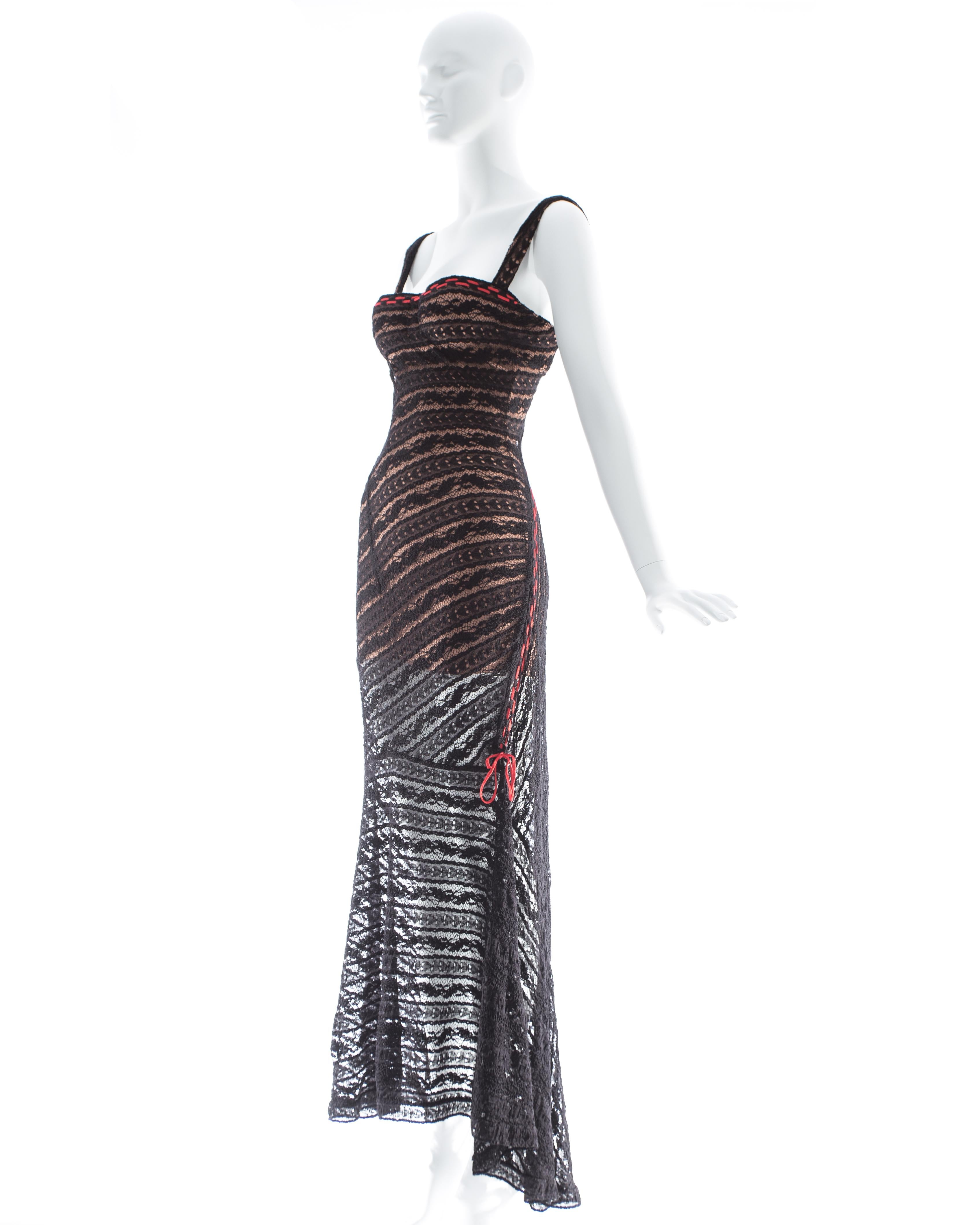 Azzedine Alaia black lace knit bias cut evening dress, fw 1993 In Good Condition In London, GB
