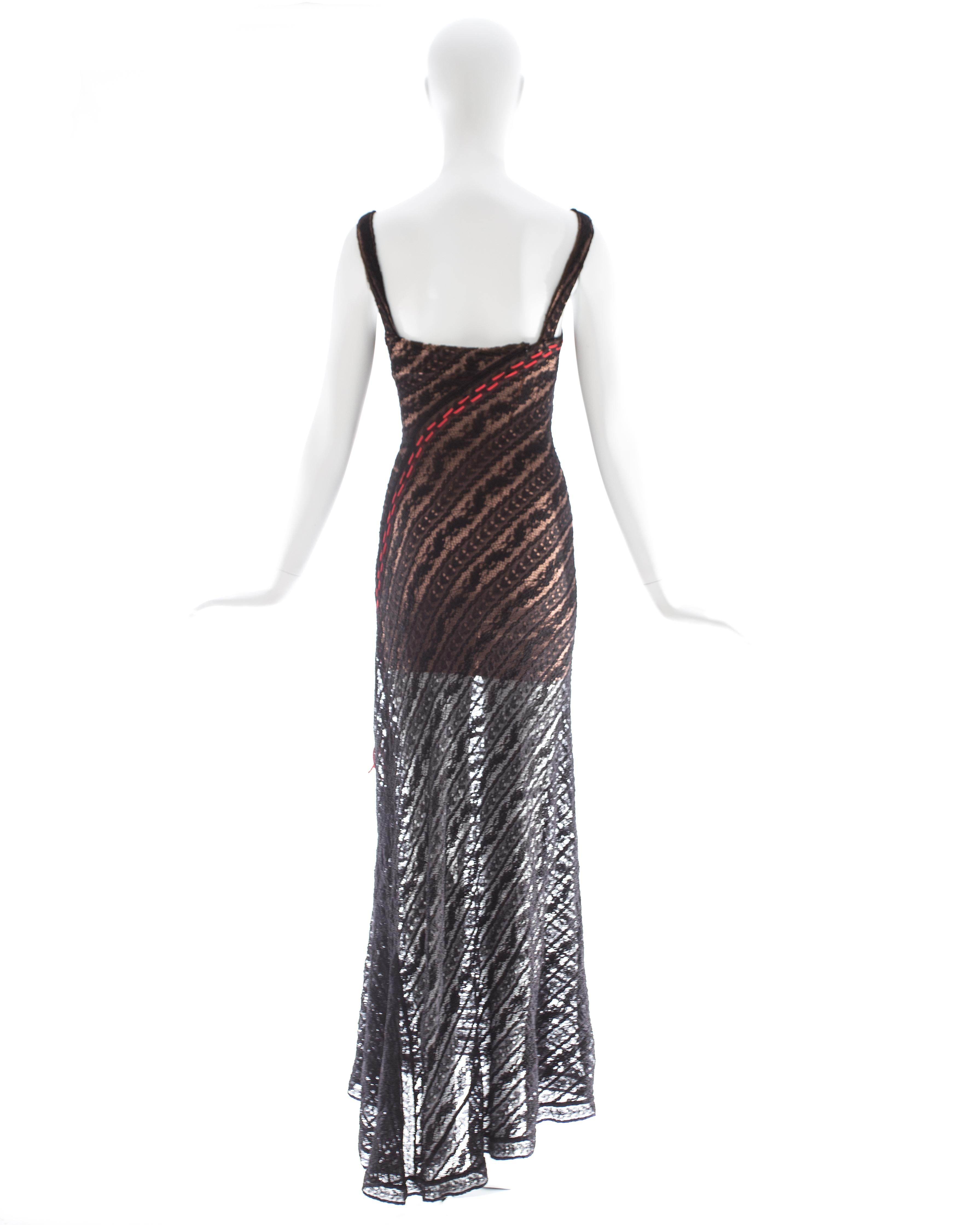 Azzedine Alaia black lace knit bias cut evening dress, fw 1993 1