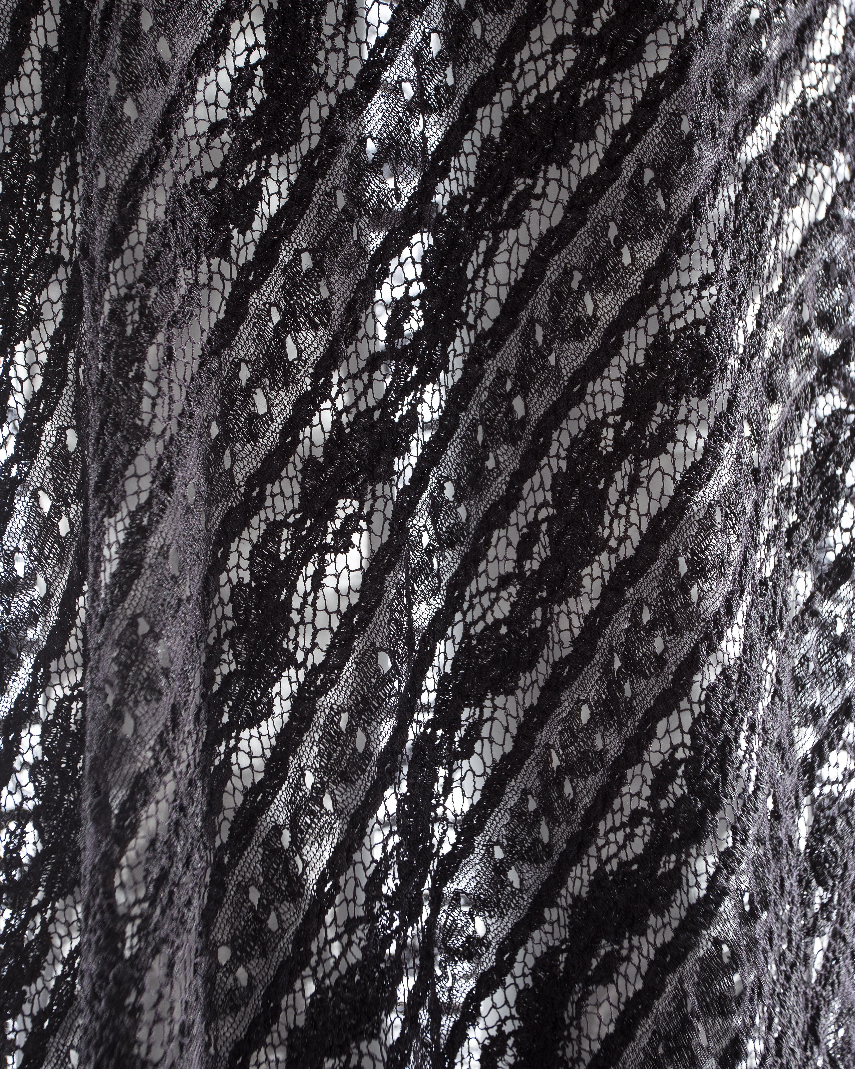 Azzedine Alaia black lace knit bias cut evening dress, fw 1993 2