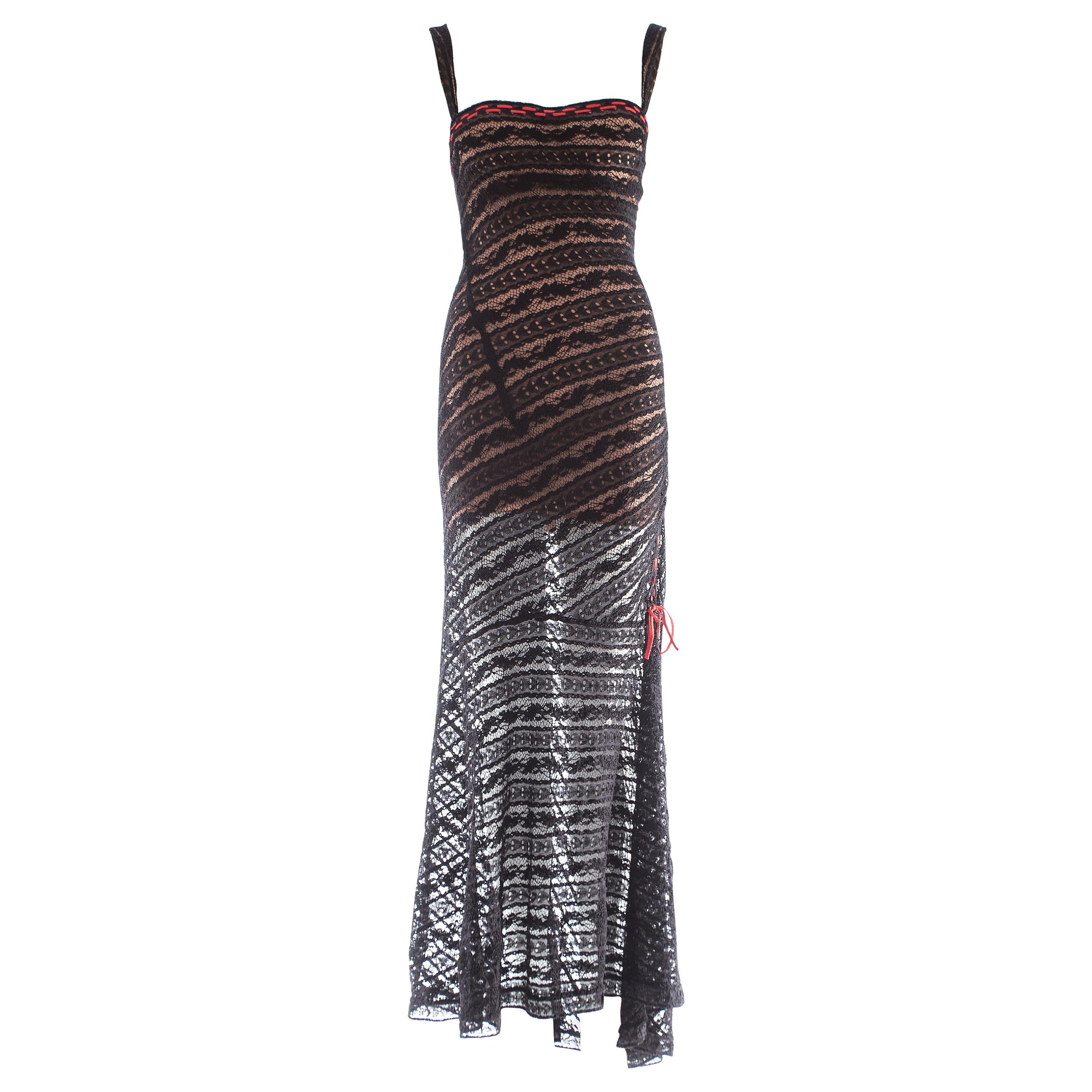 Azzedine Alaia black lace knit bias cut evening dress, fw 1993