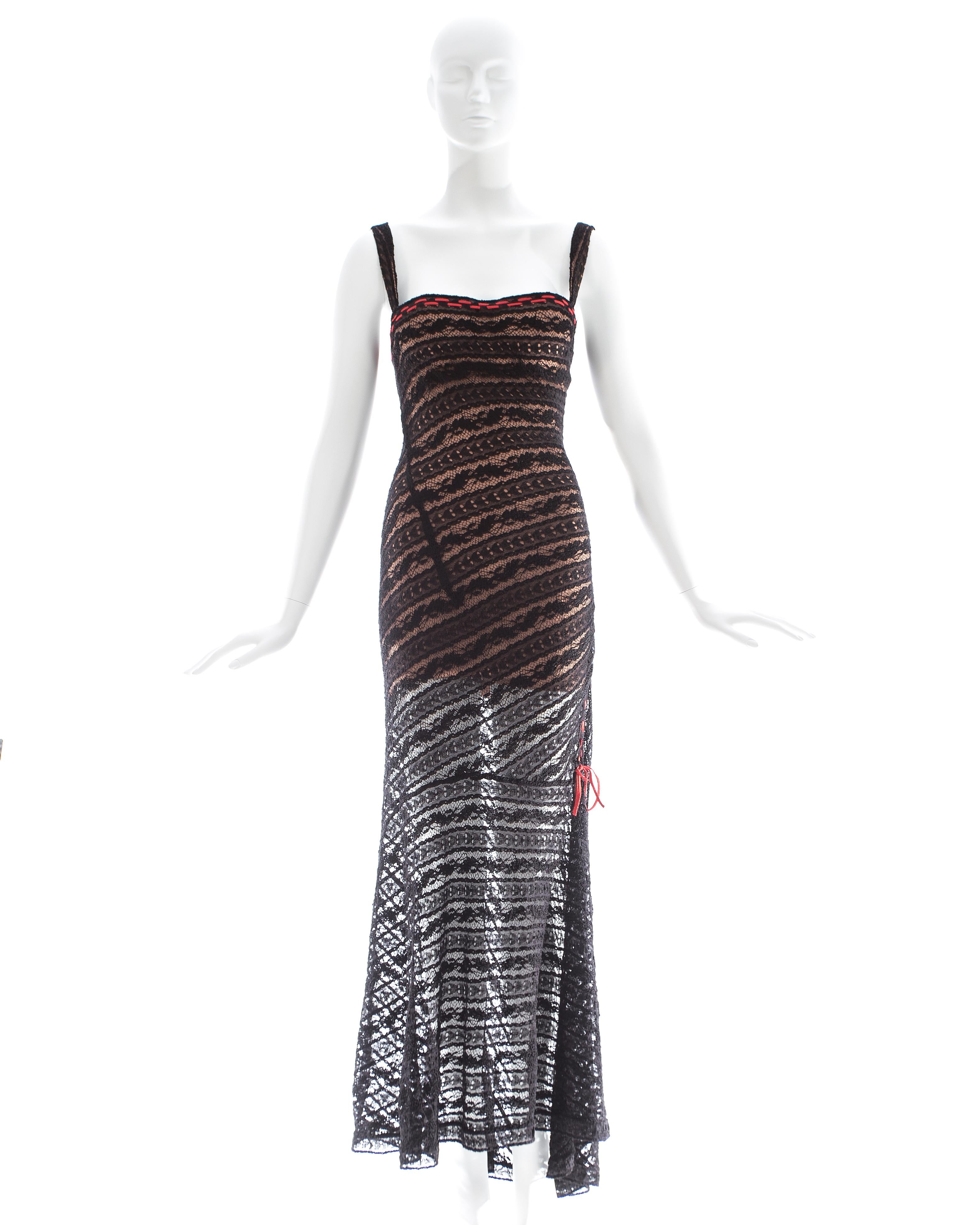 Azzedine Alaia; Black lace knit evening dress with built in padded bra and spandex nude mini dress. 

Fall-Winter 1993