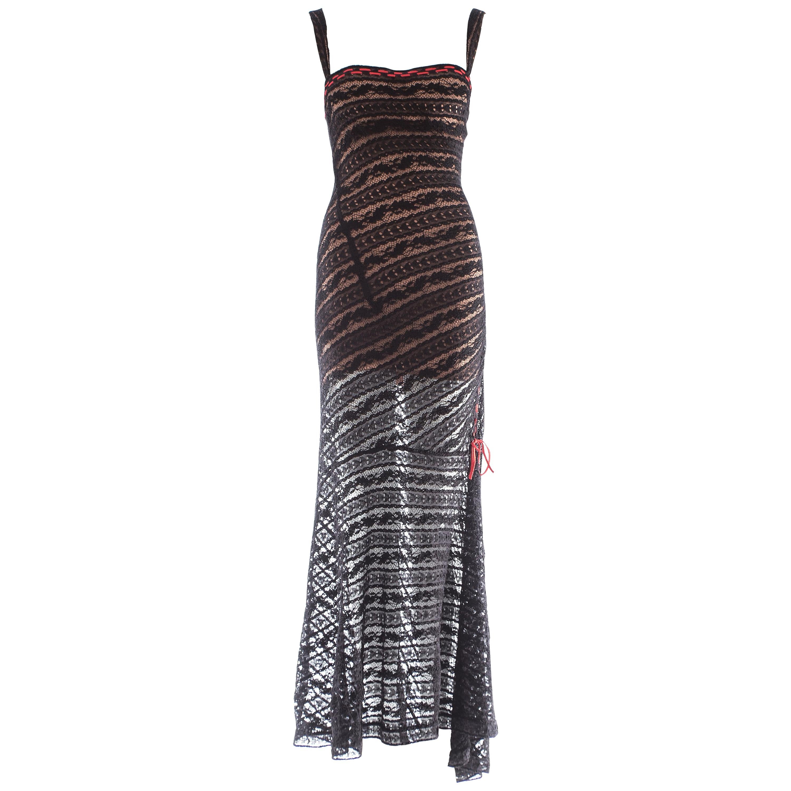 Azzedine Alaia black lace knit evening dress, ca. 1993 For Sale