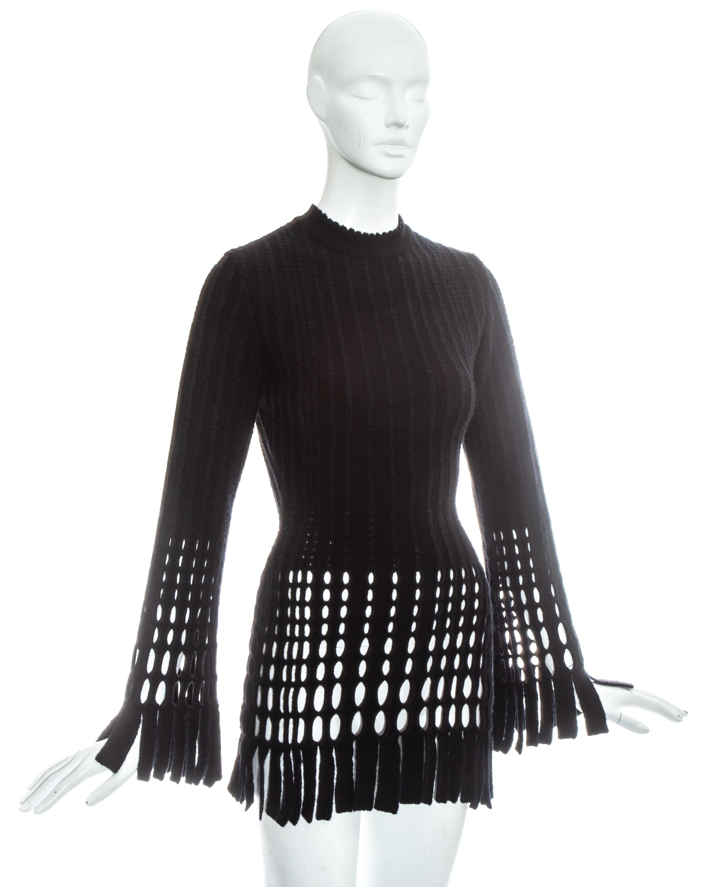 Azzedine Alaia black laser cut boiled wool fringed pant suit, fw 1993 In Excellent Condition In London, GB