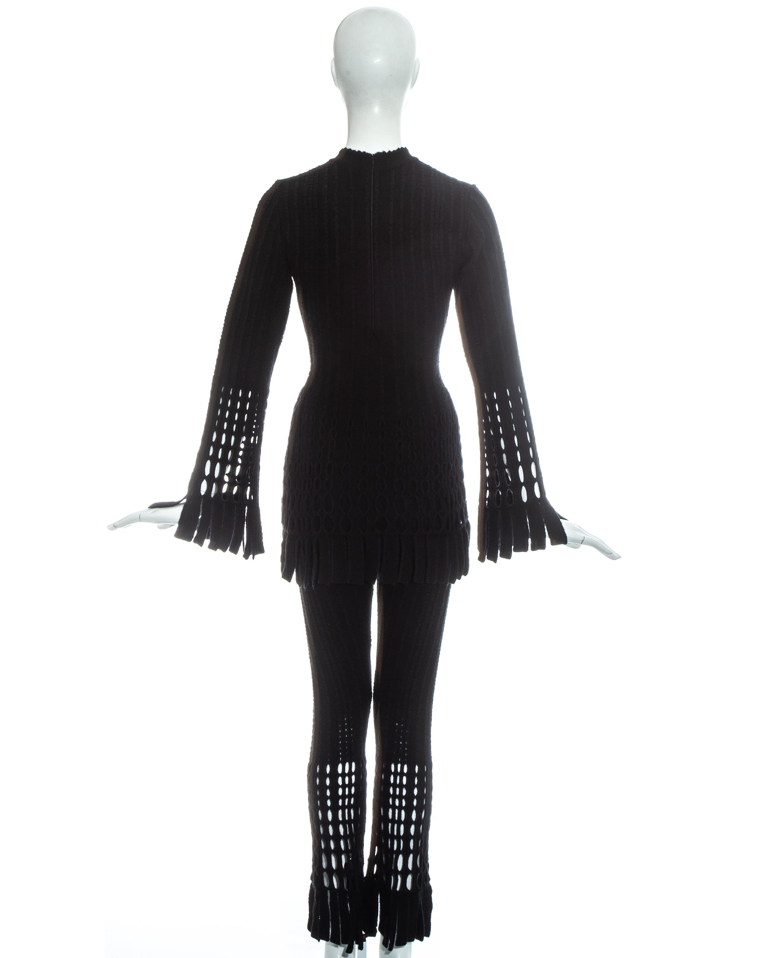Women's Azzedine Alaia black laser cut boiled wool fringed pant suit, fw 1993