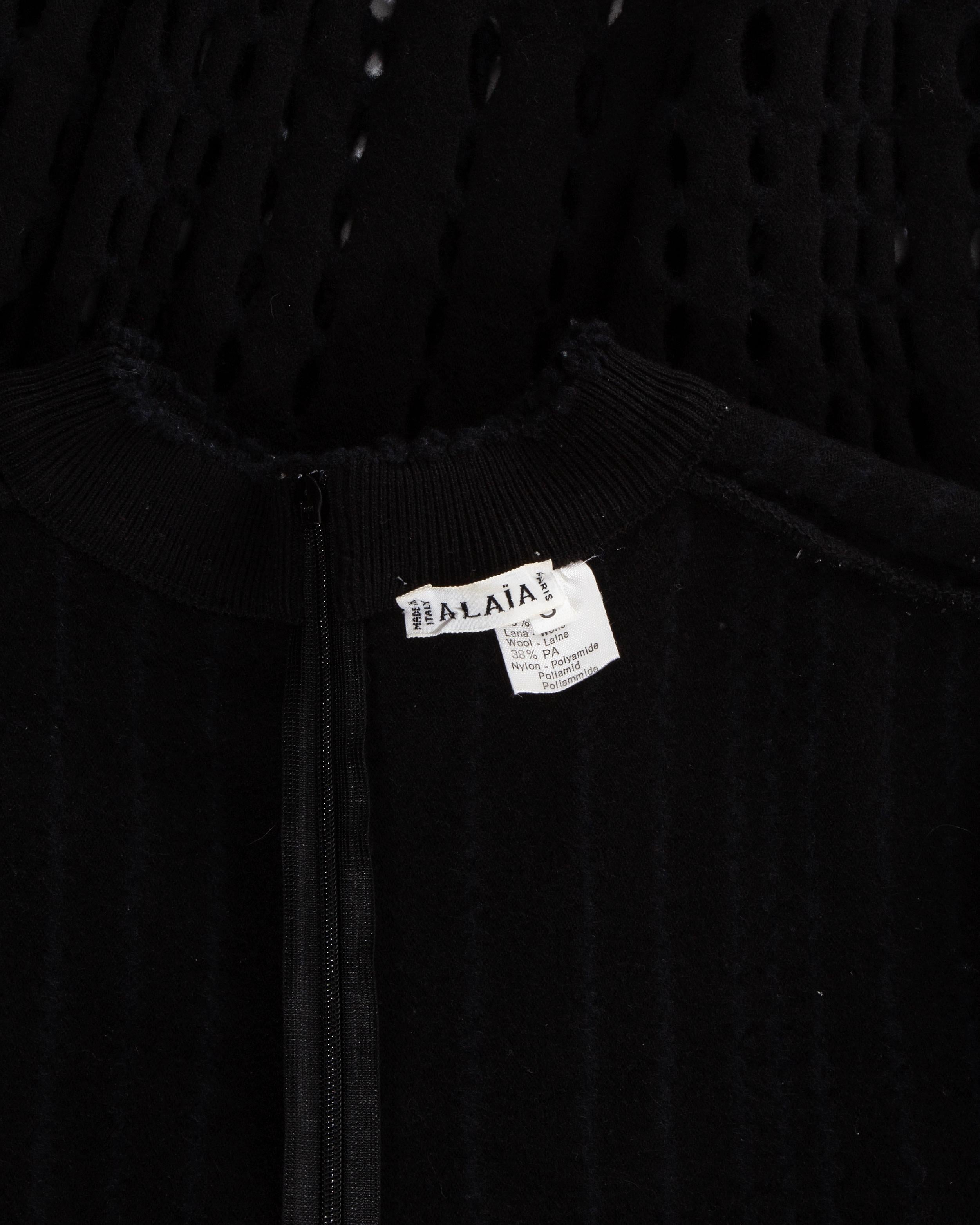 Azzedine Alaia black laser cut boiled wool fringed pant suit, fw 1993 1
