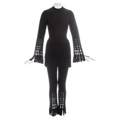 Retro Azzedine Alaia black laser cut boiled wool fringed pant suit, fw 1993