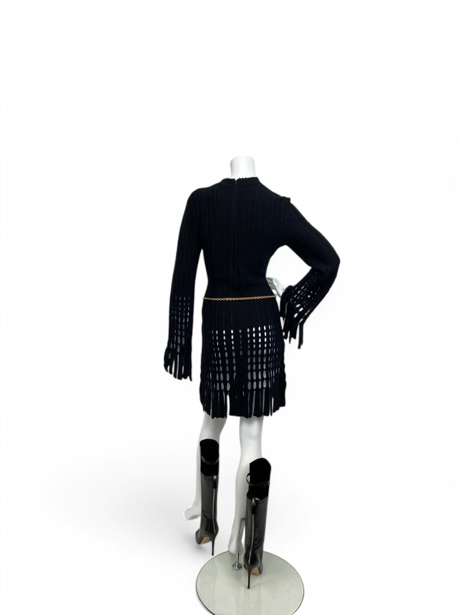 Azzedine Alaïa Black Laser-Cut Boiled Wool Fringed Tunic – F/W 1993 Sz: M For Sale 3
