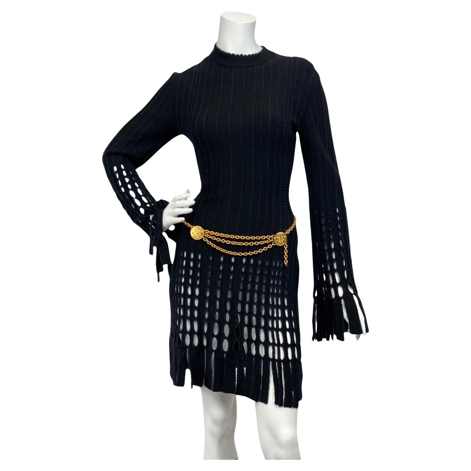 Azzedine Alaïa Black Laser-Cut Boiled Wool Fringed Tunic – F/W 1993 Sz: M For Sale