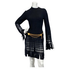 Azzedine Alaïa Schwarze lasergeschnittene Tunika aus gekochter Wolle mit Fransen - F/W 1993 Sz: M