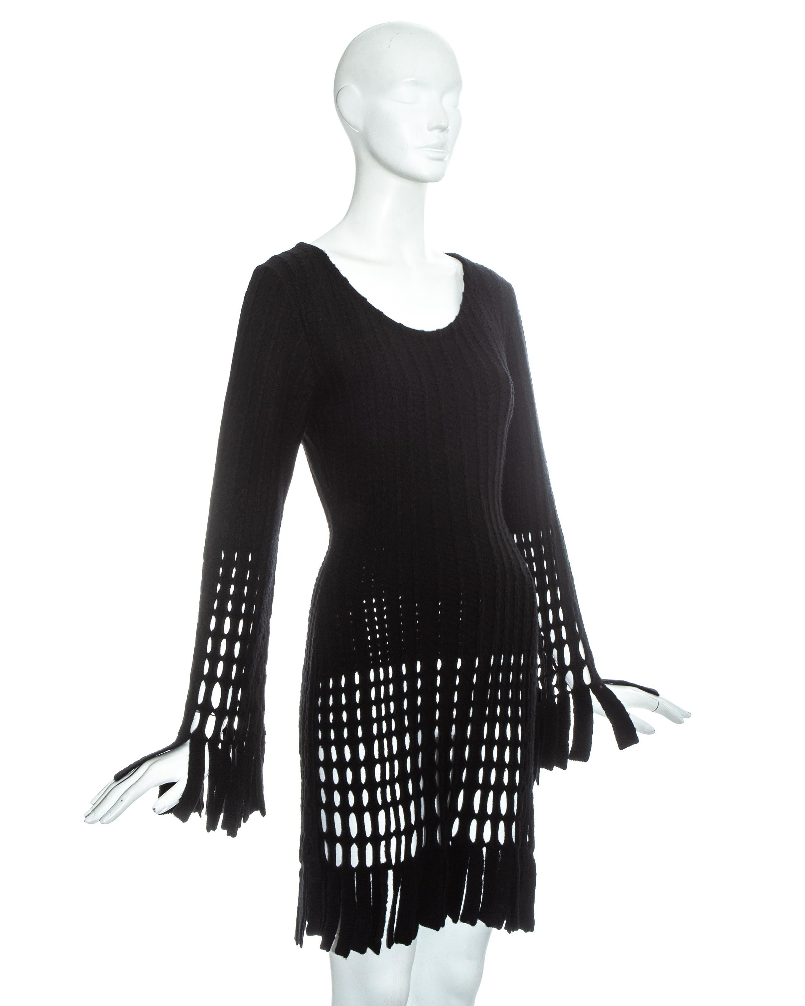 Azzedine Alaia black laser cut boiled wool fringed tunic, fw 1993 For ...