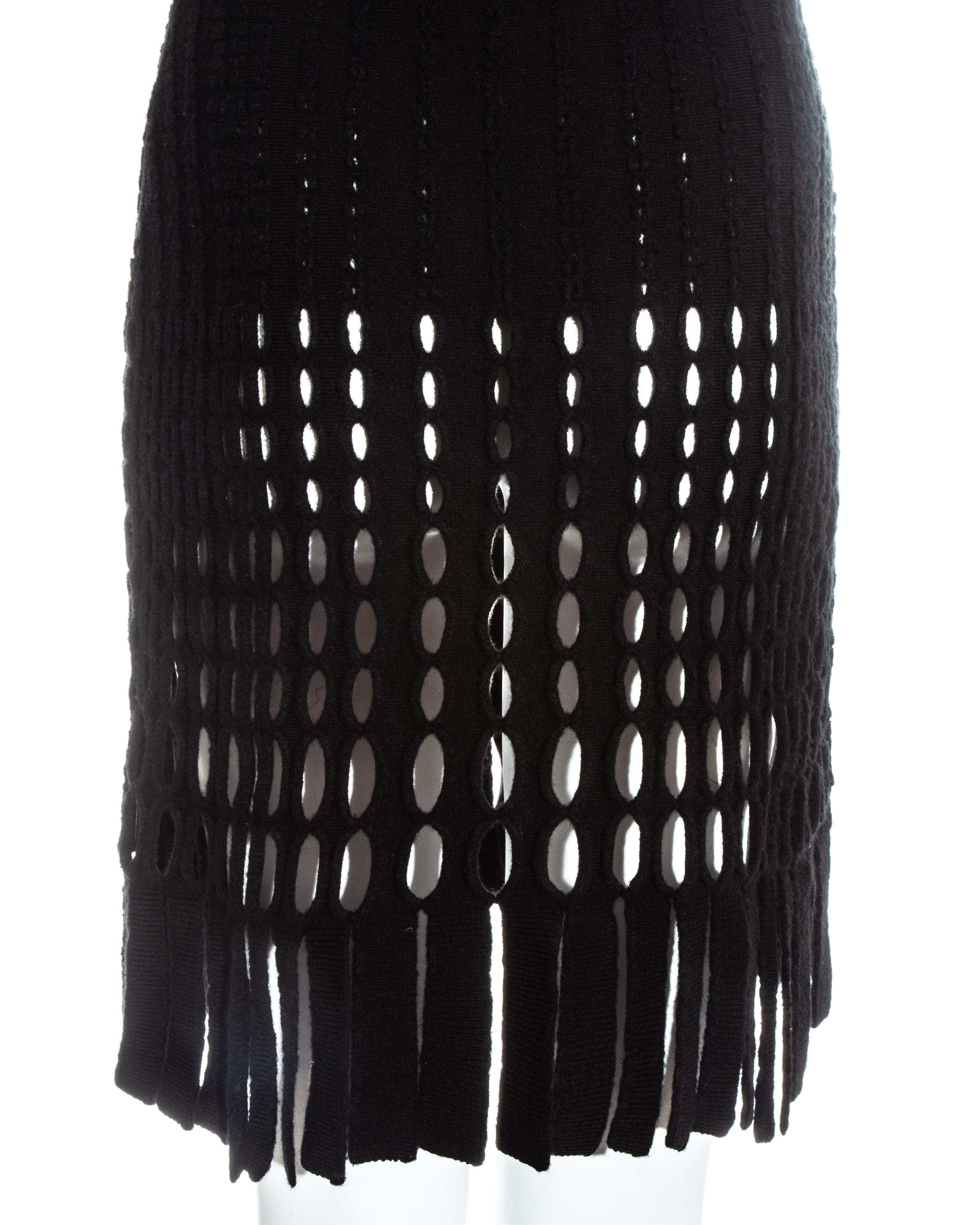 Azzedine Alaia black laser cut boiled wool fringed tunic, fw 1993 In Good Condition For Sale In London, GB