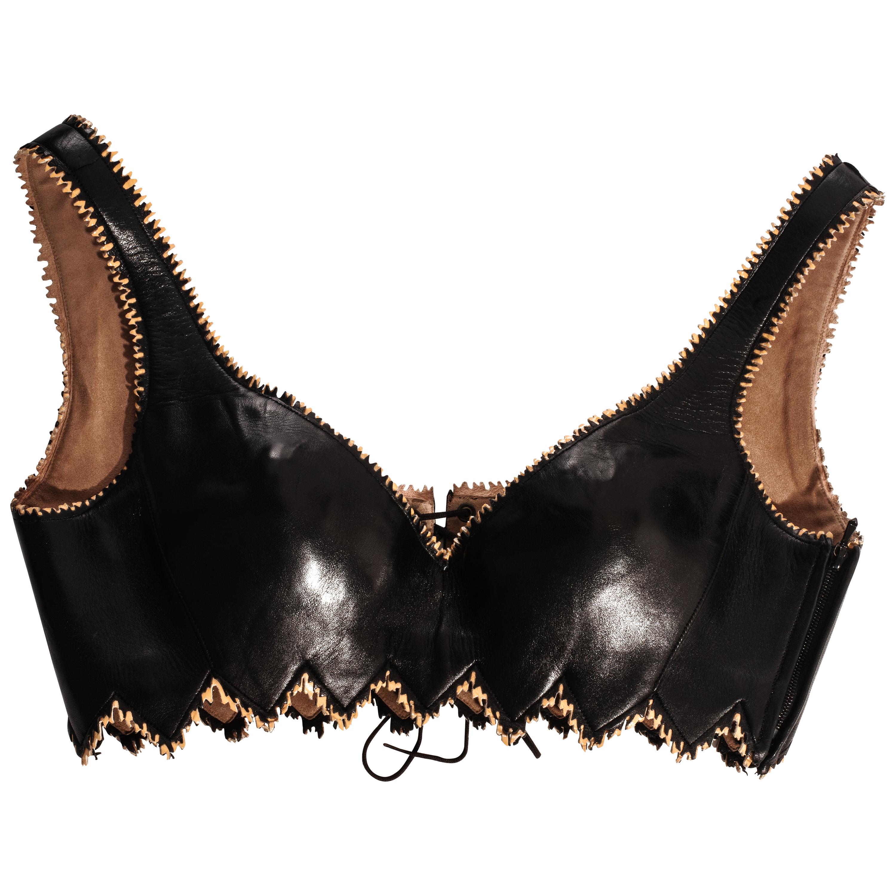 Azzedine Alaia black laser-cut leather corset bra, fw 1994