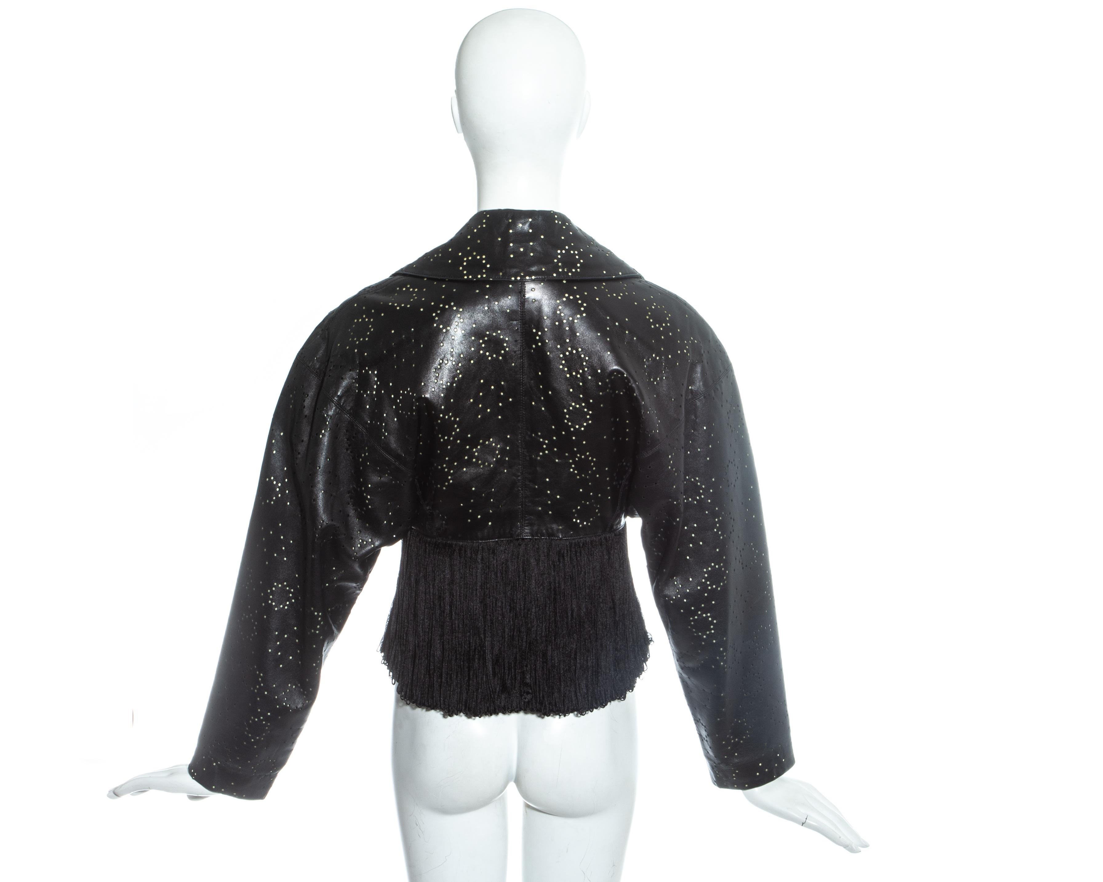 Azzedine Alaia black laser cut leather fringed jacket, ss 1988 In Excellent Condition For Sale In London, GB