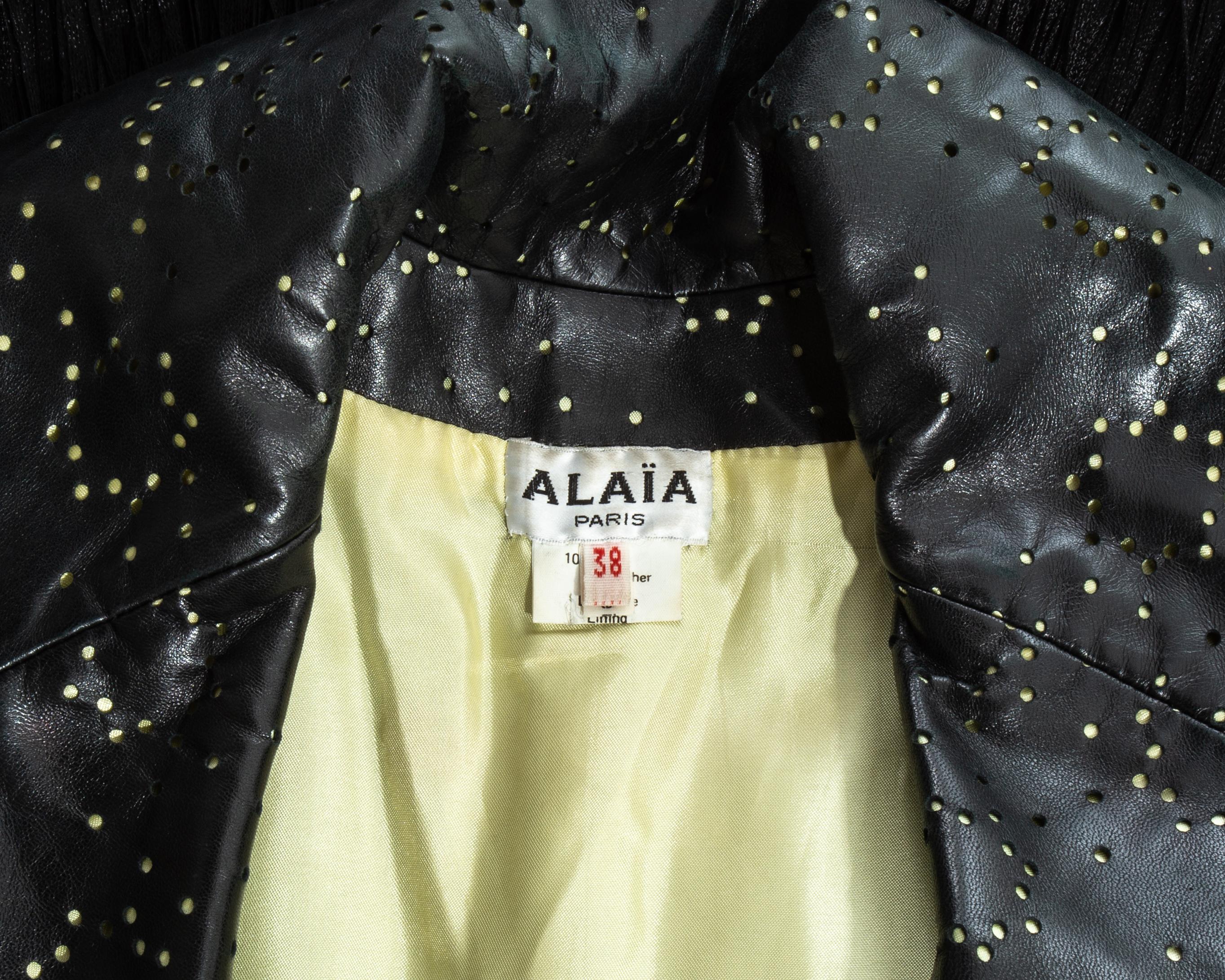 Women's Azzedine Alaia black laser cut leather fringed jacket, ss 1988 For Sale