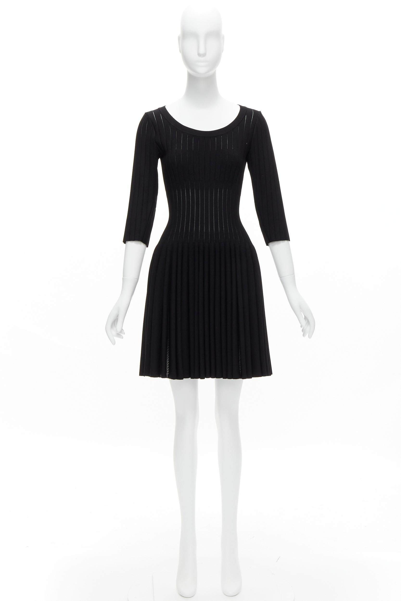 AZZEDINE ALAIA black lattice knit fit flare half classic cocktail dress FR40 M 6