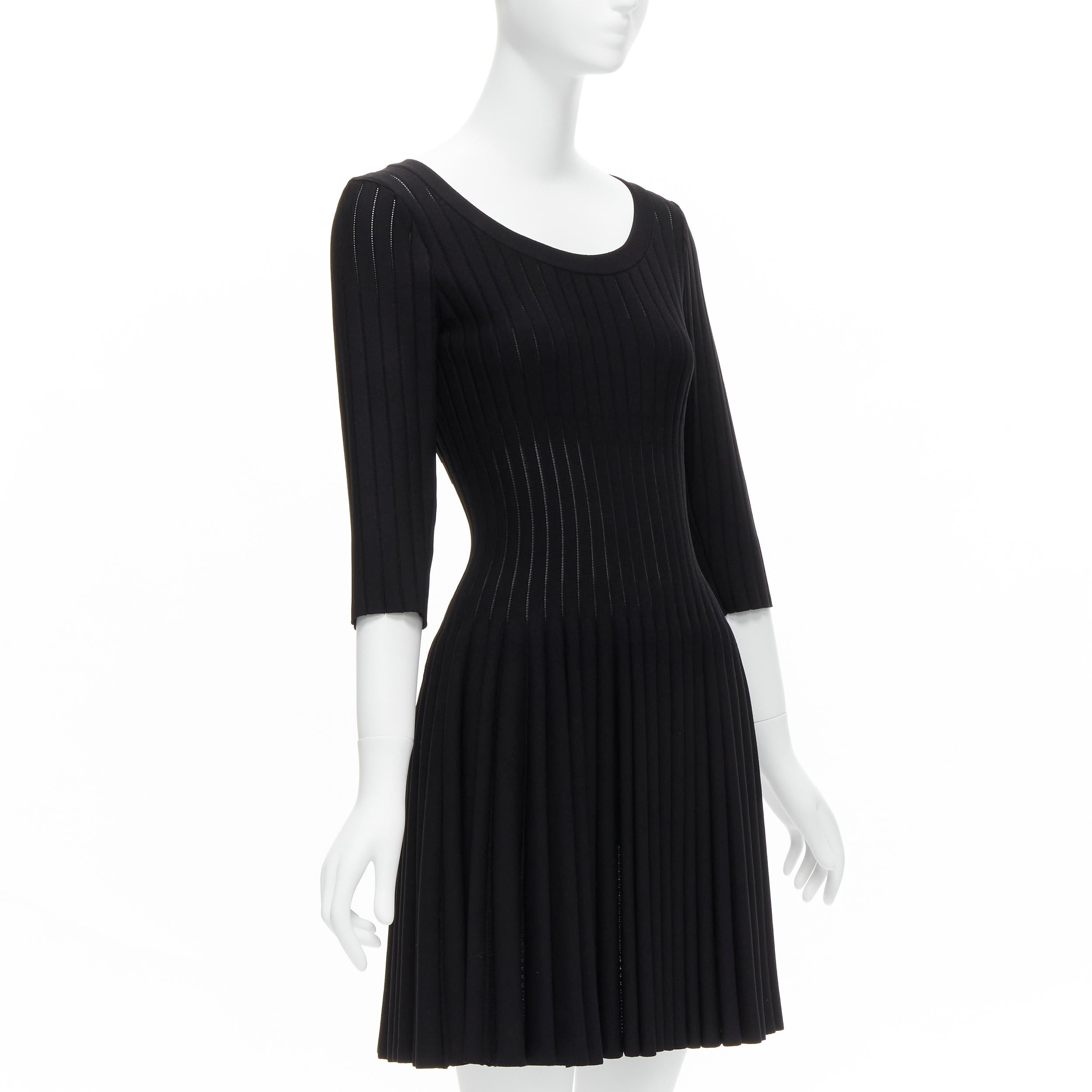AZZEDINE ALAIA black lattice knit fit flare half classic cocktail dress FR40 M In Excellent Condition In Hong Kong, NT