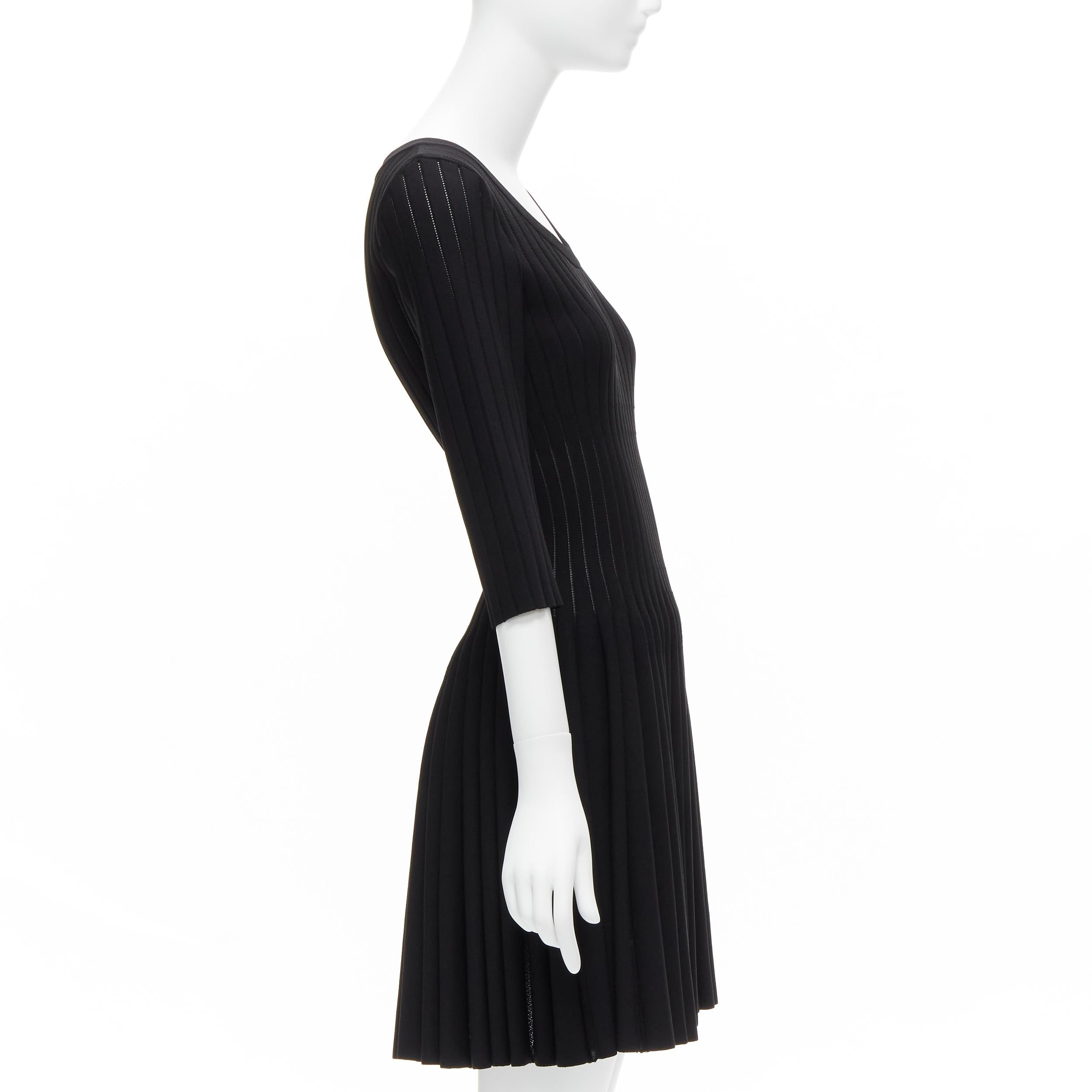 Women's AZZEDINE ALAIA black lattice knit fit flare half classic cocktail dress FR40 M