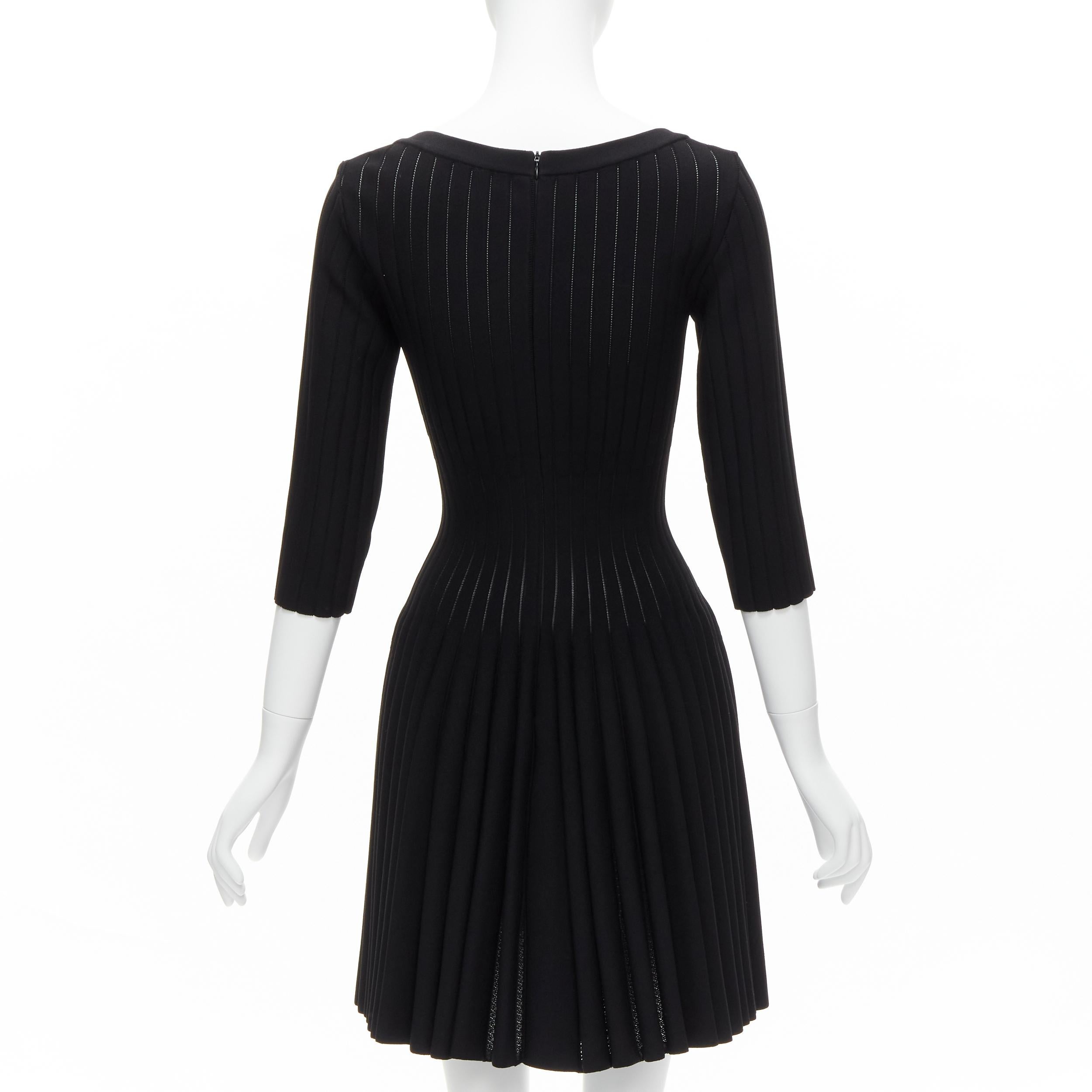 AZZEDINE ALAIA black lattice knit fit flare half classic cocktail dress FR40 M 1