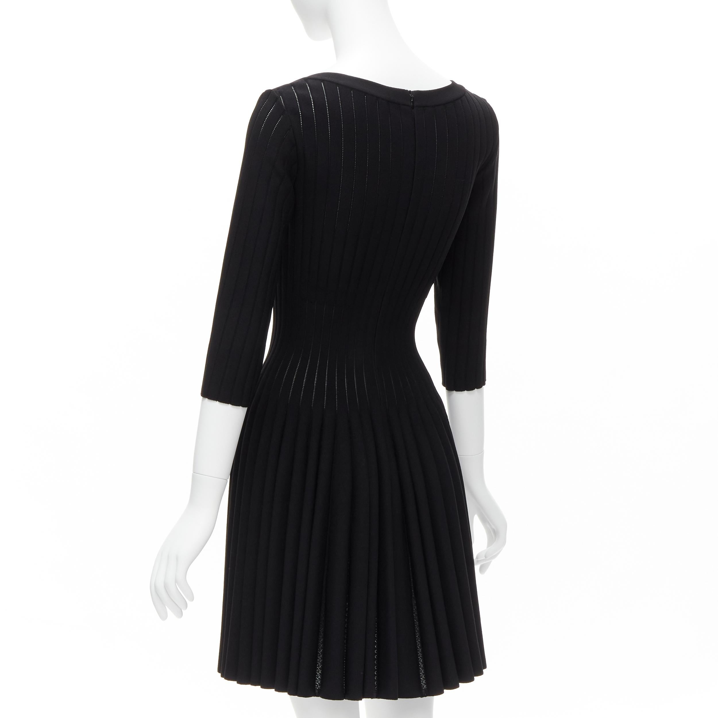 AZZEDINE ALAIA black lattice knit fit flare half classic cocktail dress FR40 M 2