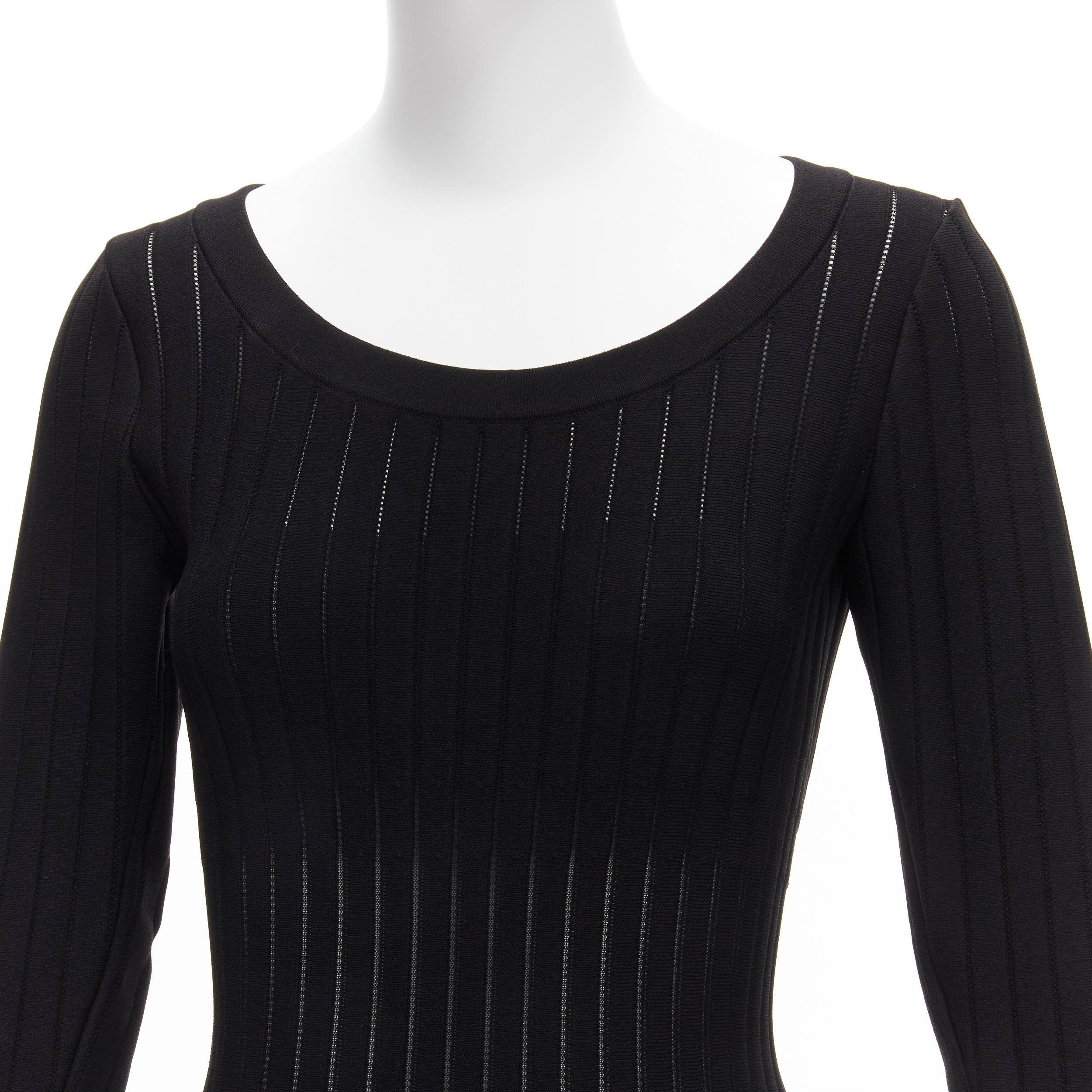 AZZEDINE ALAIA black lattice knit fit flare half classic cocktail dress FR40 M 3