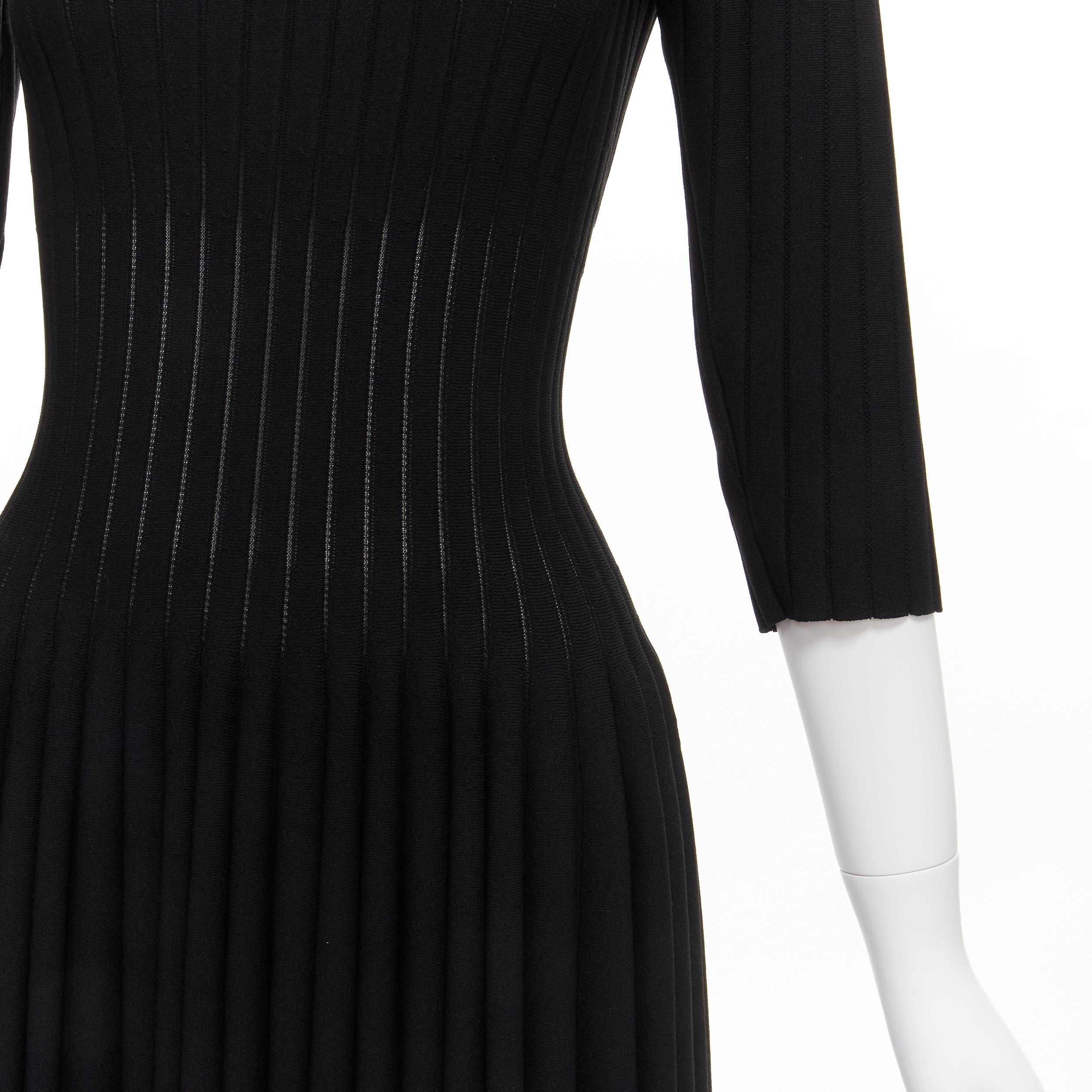 AZZEDINE ALAIA black lattice knit fit flare half classic cocktail dress FR40 M 4