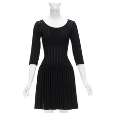 AZZEDINE ALAIA black lattice knit fit flare half classic cocktail dress FR40 M