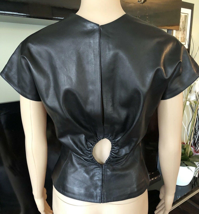 Azzedine Alaia Black Leather Cutout Top In Good Condition For Sale In Fort Myers, FL