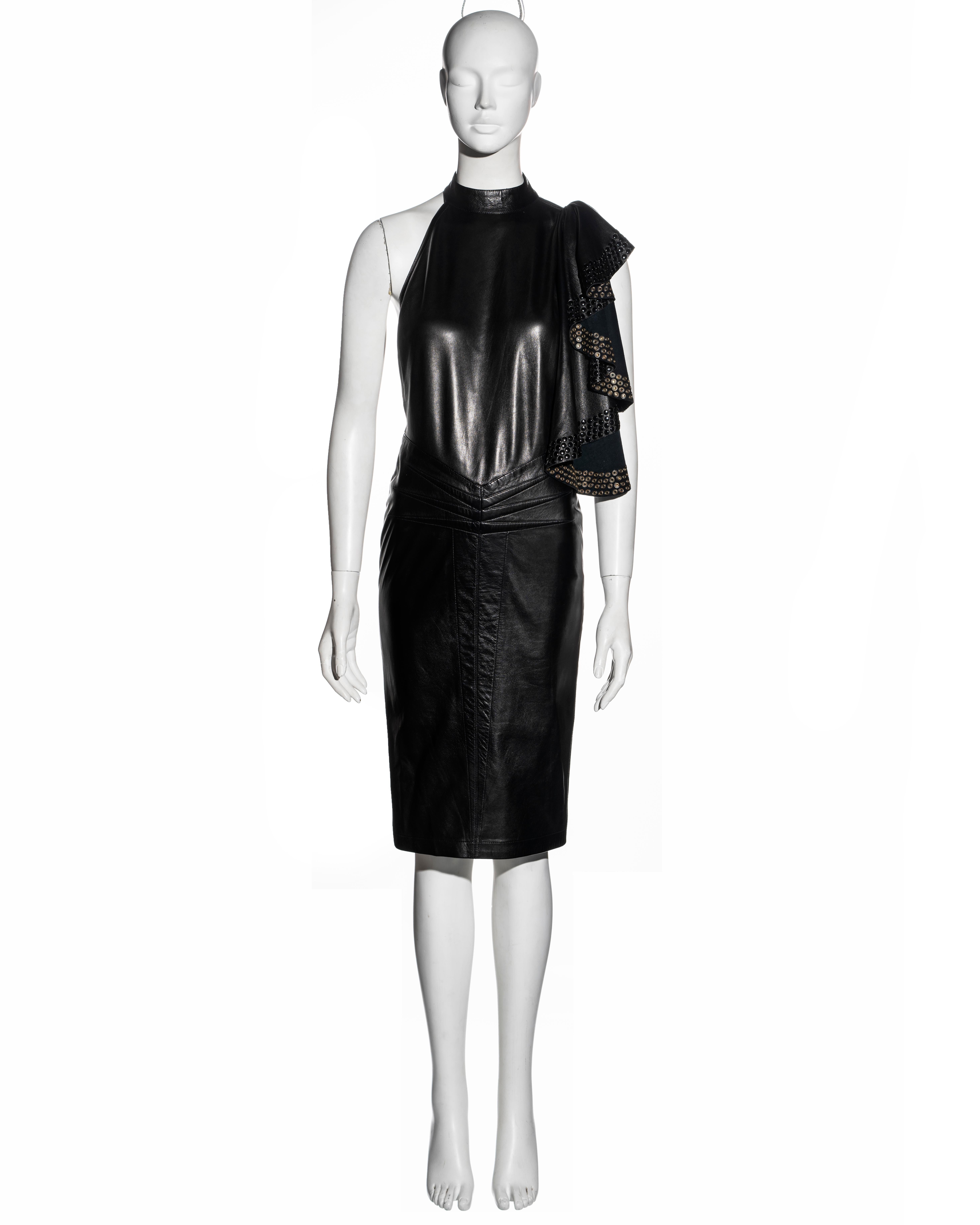 Azzedine Alaia black leather eyelet-embellished dress, ss 1981 In Excellent Condition For Sale In London, GB