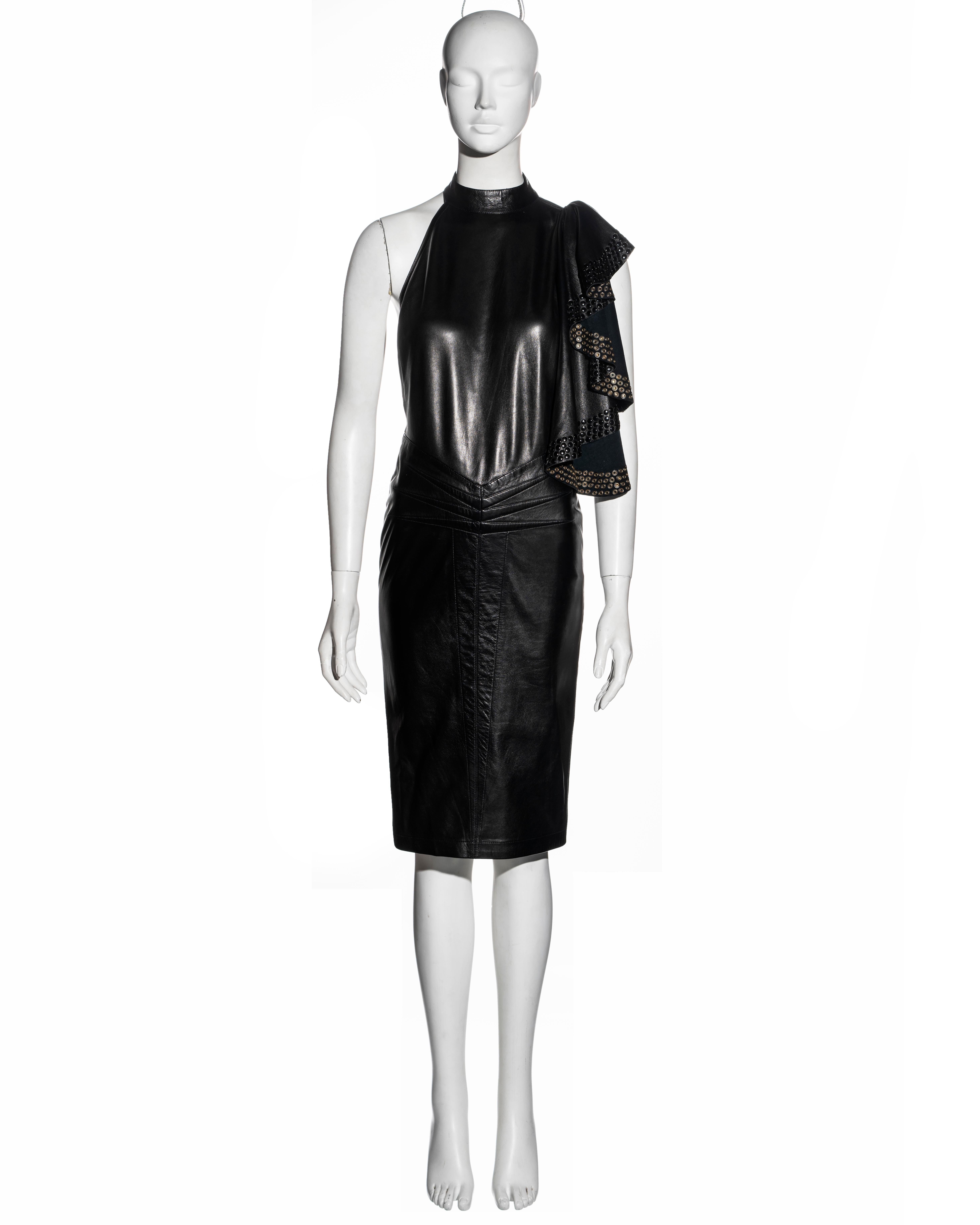 Azzedine Alaia black leather eyelet-embellished dress, ss 1981 In Excellent Condition In London, GB
