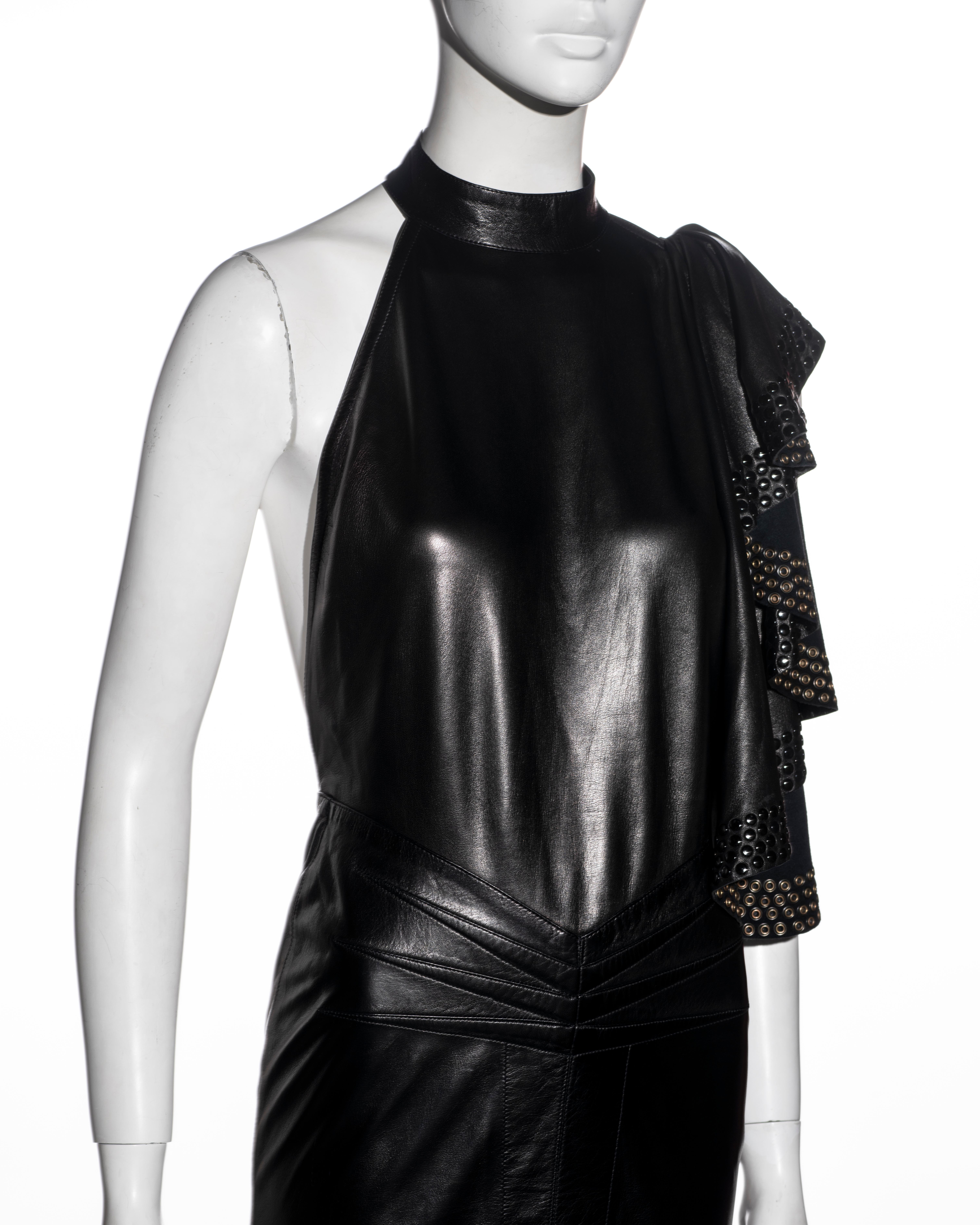 Azzedine Alaia black leather eyelet-embellished dress, ss 1981 For Sale 1