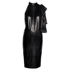 Azzedine Alaia vestido de cuero negro con ojales, ss 1981