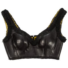 Vintage Azzedine Alaia black leather fringed lace up bra, ca. 1994