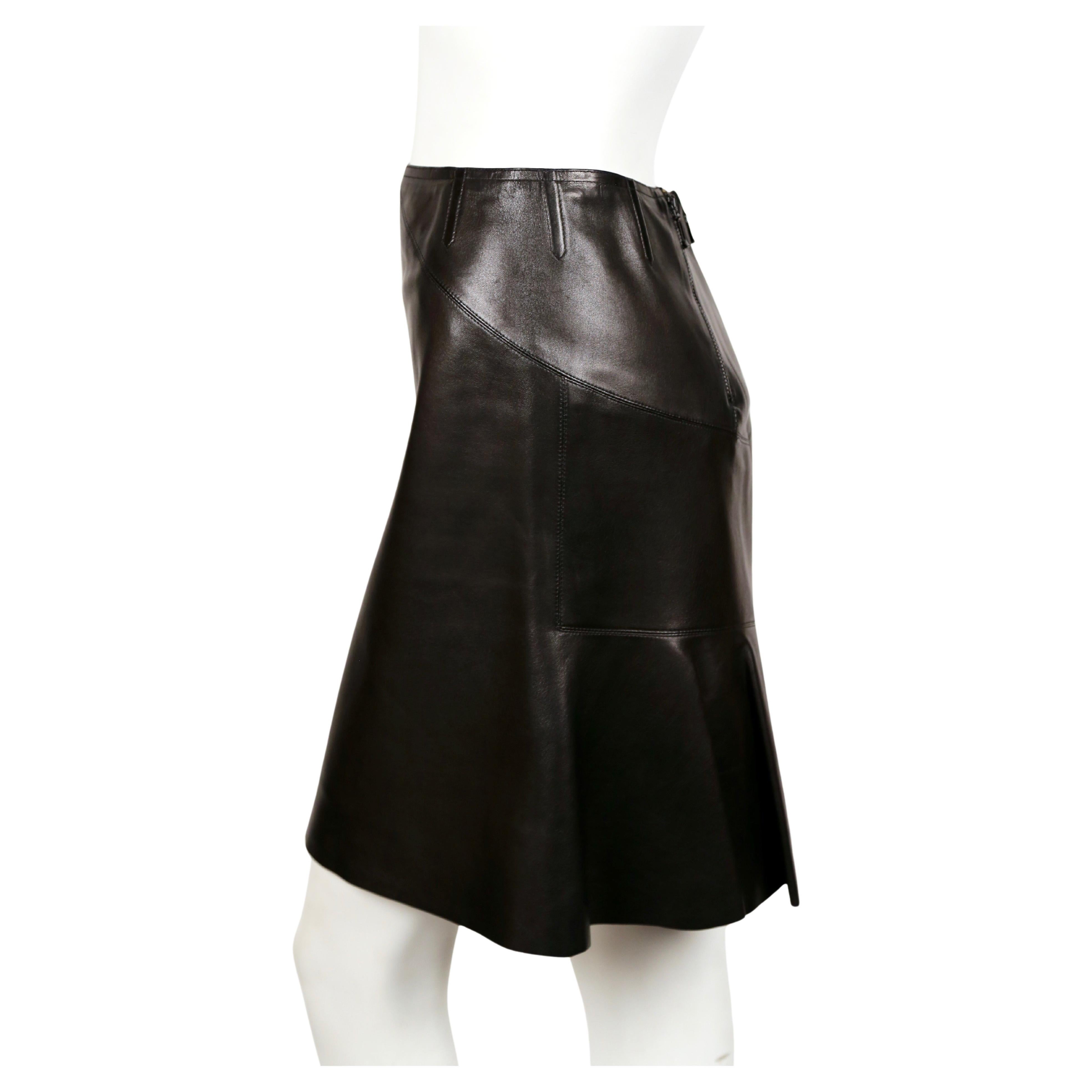 AZZEDINE ALAIA black leather skirt with pleated hemline In Good Condition For Sale In San Fransisco, CA