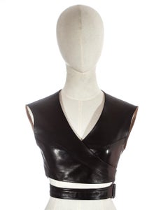 Azzedine Alaia black leather wrap bra top, fw 1983