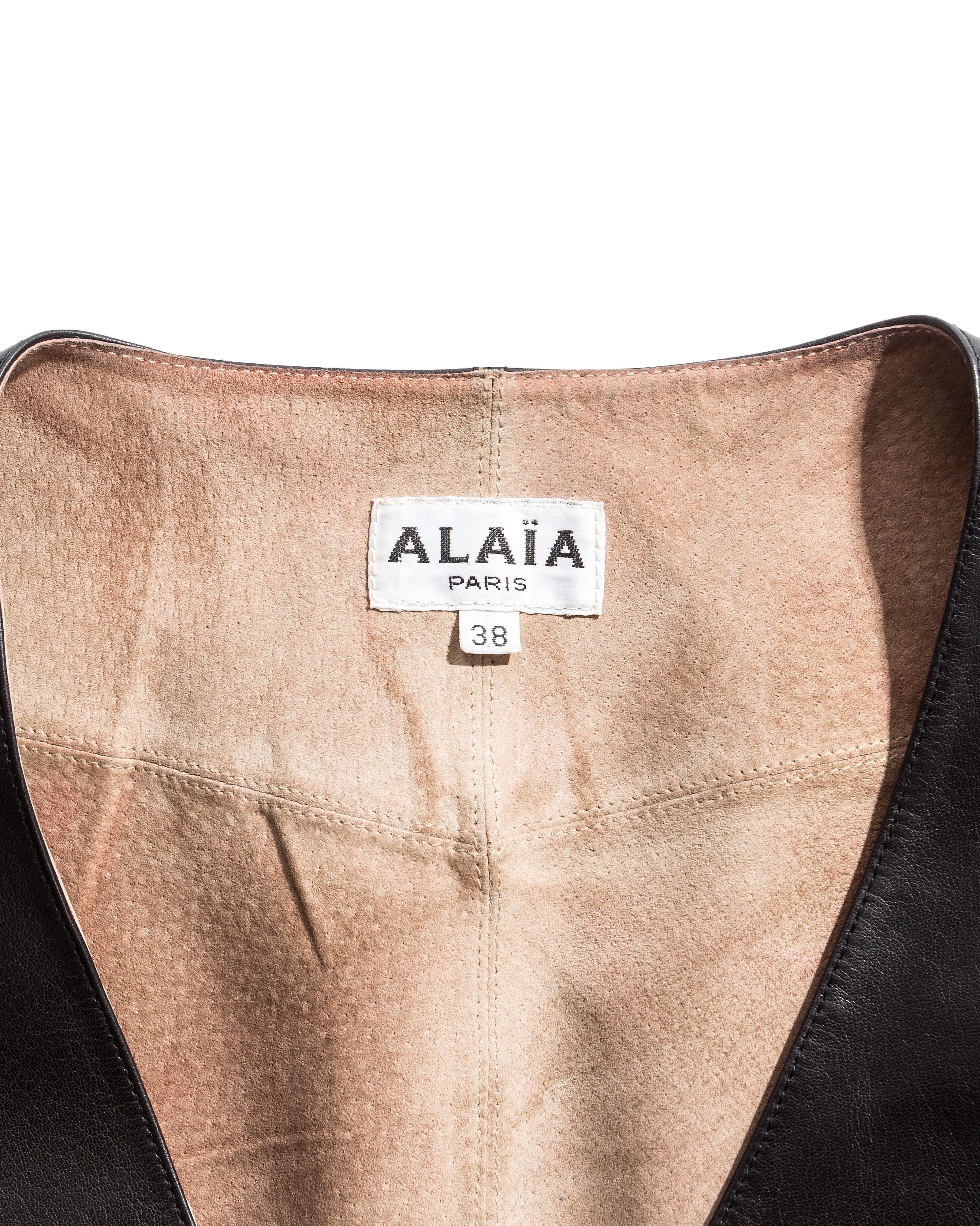 Black Azzedine Alaia black leather wrap bra top, fw 1983