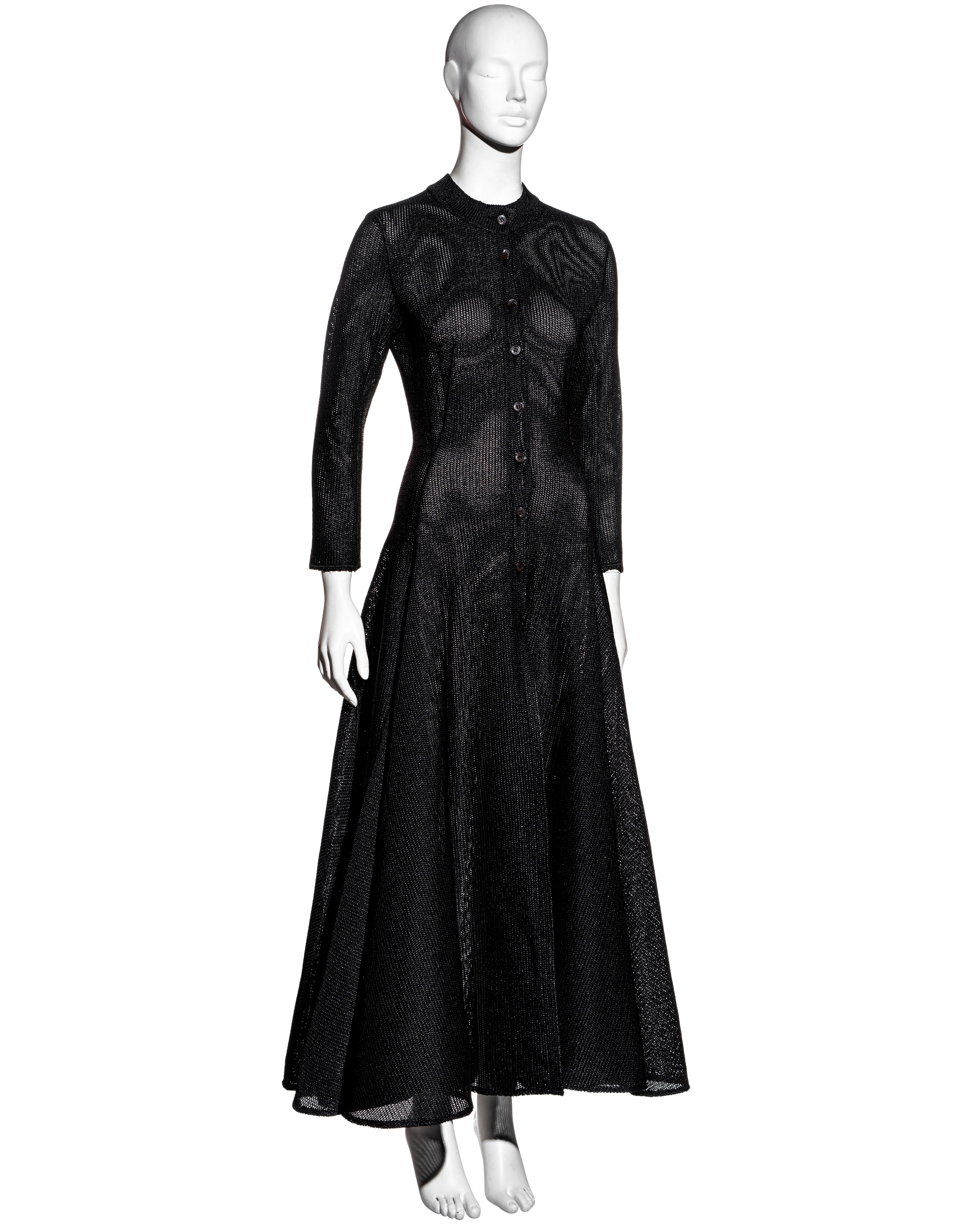 Azzedine Alaia black raffia button up a-line maxi dress, ss 1996 In Excellent Condition In London, GB
