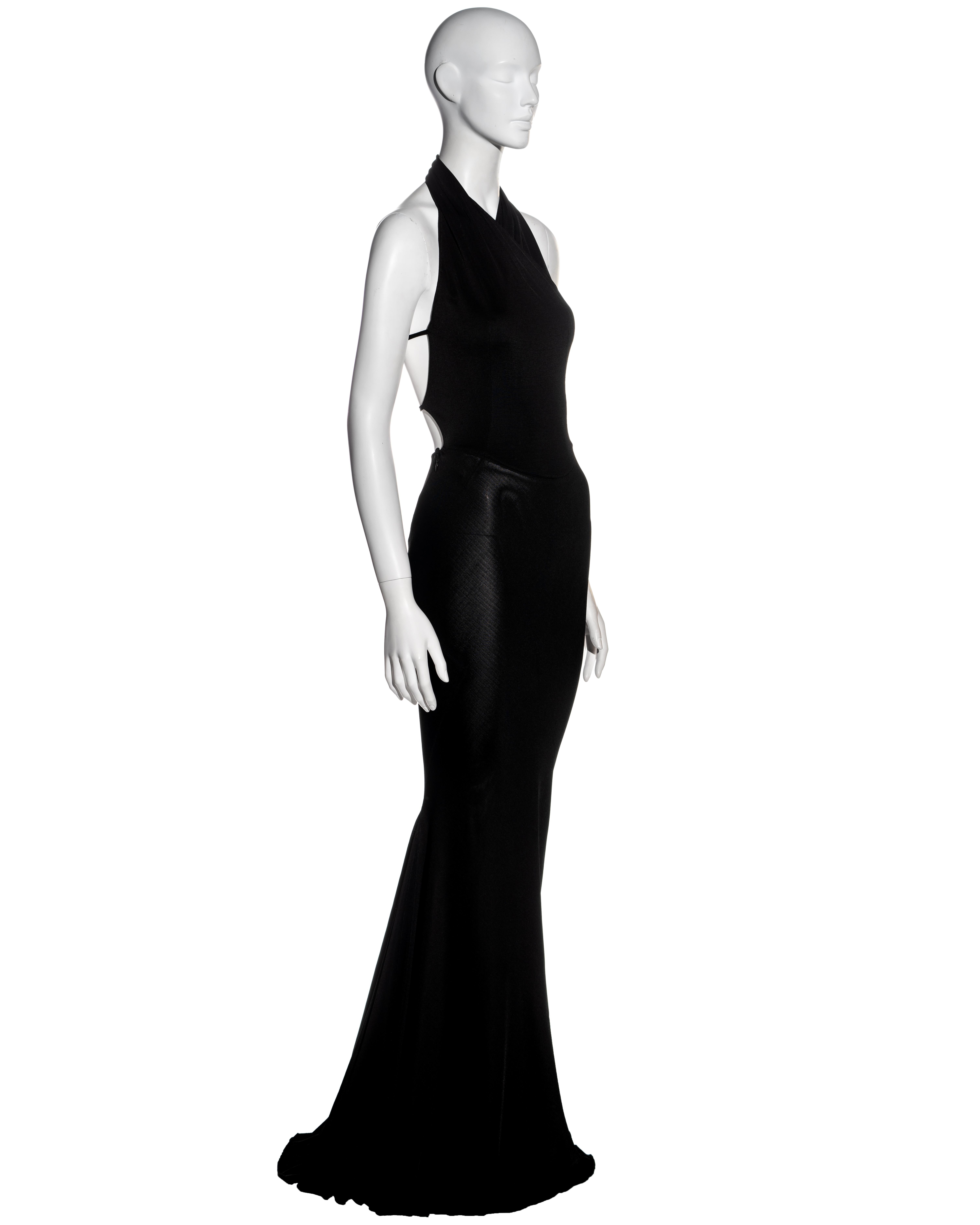 Azzedine Alaia black rayon halter neck bias cut trained evening dress, fw 2001 In Excellent Condition In London, GB