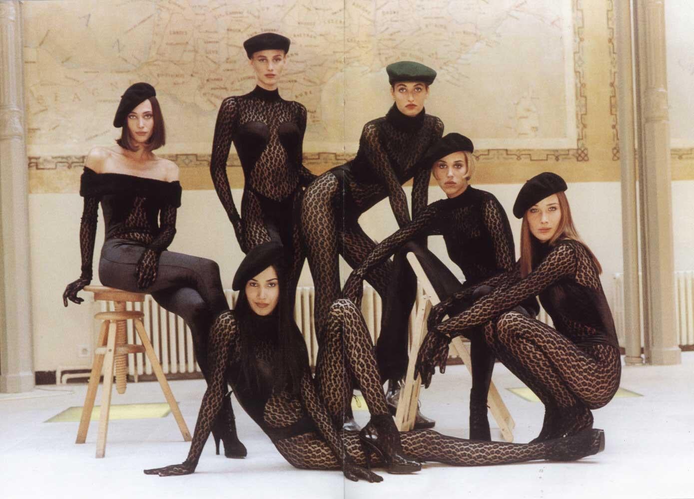 Black Azzedine Alaia black rayon leopard lace figure hugging dress, ca. 1991