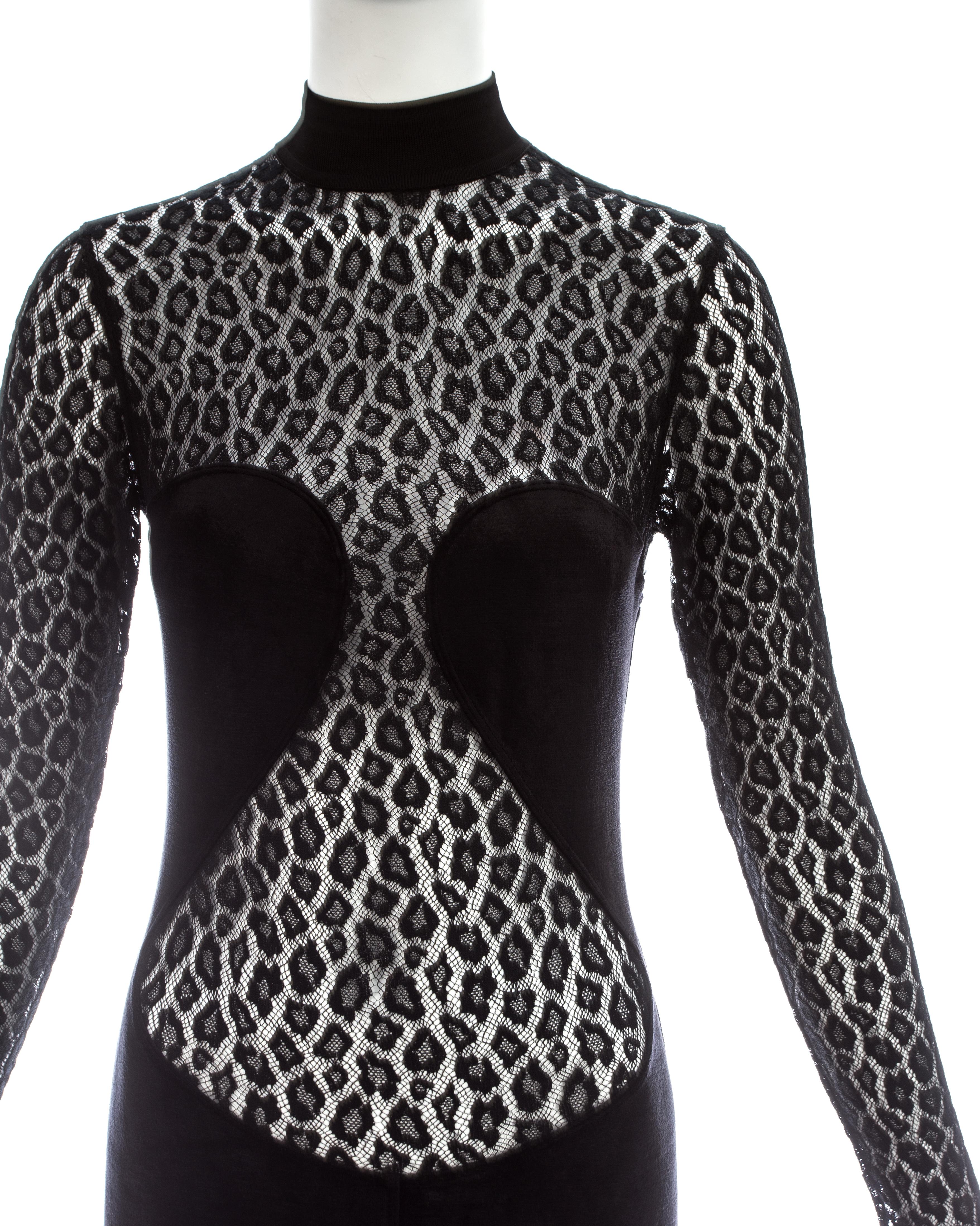 Azzedine Alaia black rayon leopard lace figure hugging dress, ca. 1991 In Good Condition In London, London