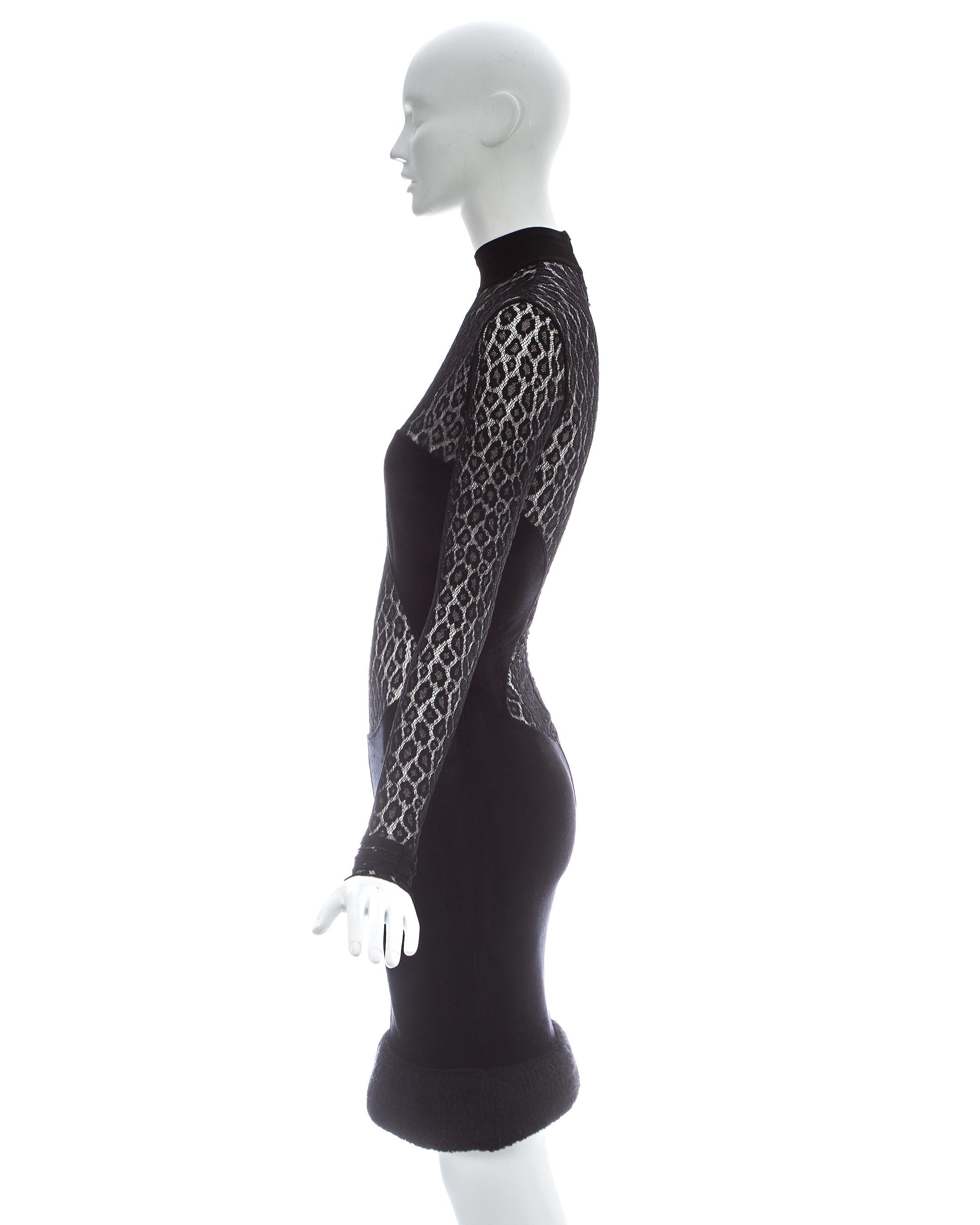Azzedine Alaia black rayon leopard lace figure hugging dress, ca. 1991 1