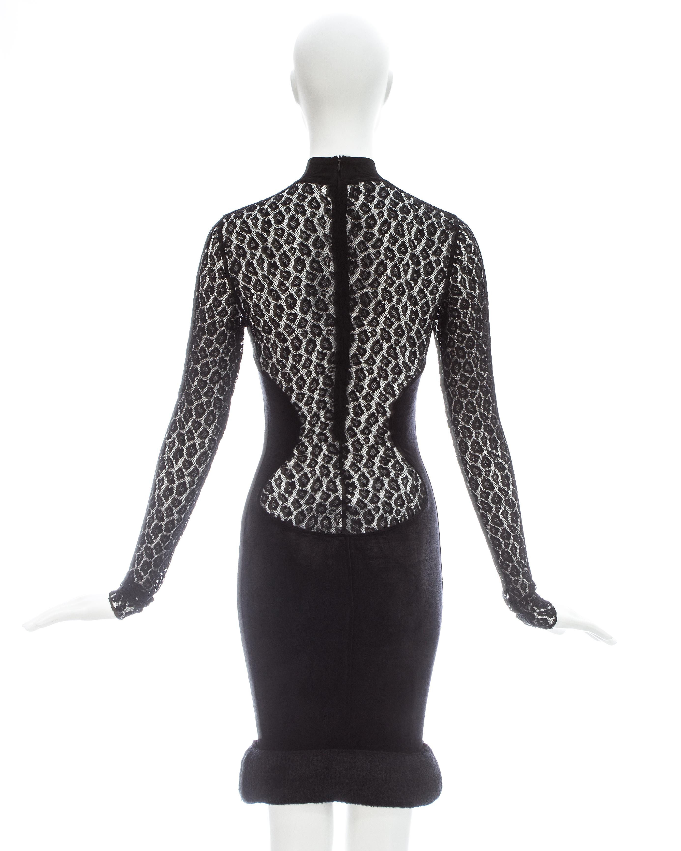 Azzedine Alaia black rayon leopard lace figure hugging dress, ca. 1991 2