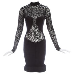 Azzedine Alaia black rayon leopard lace figure hugging dress, ca. 1991 