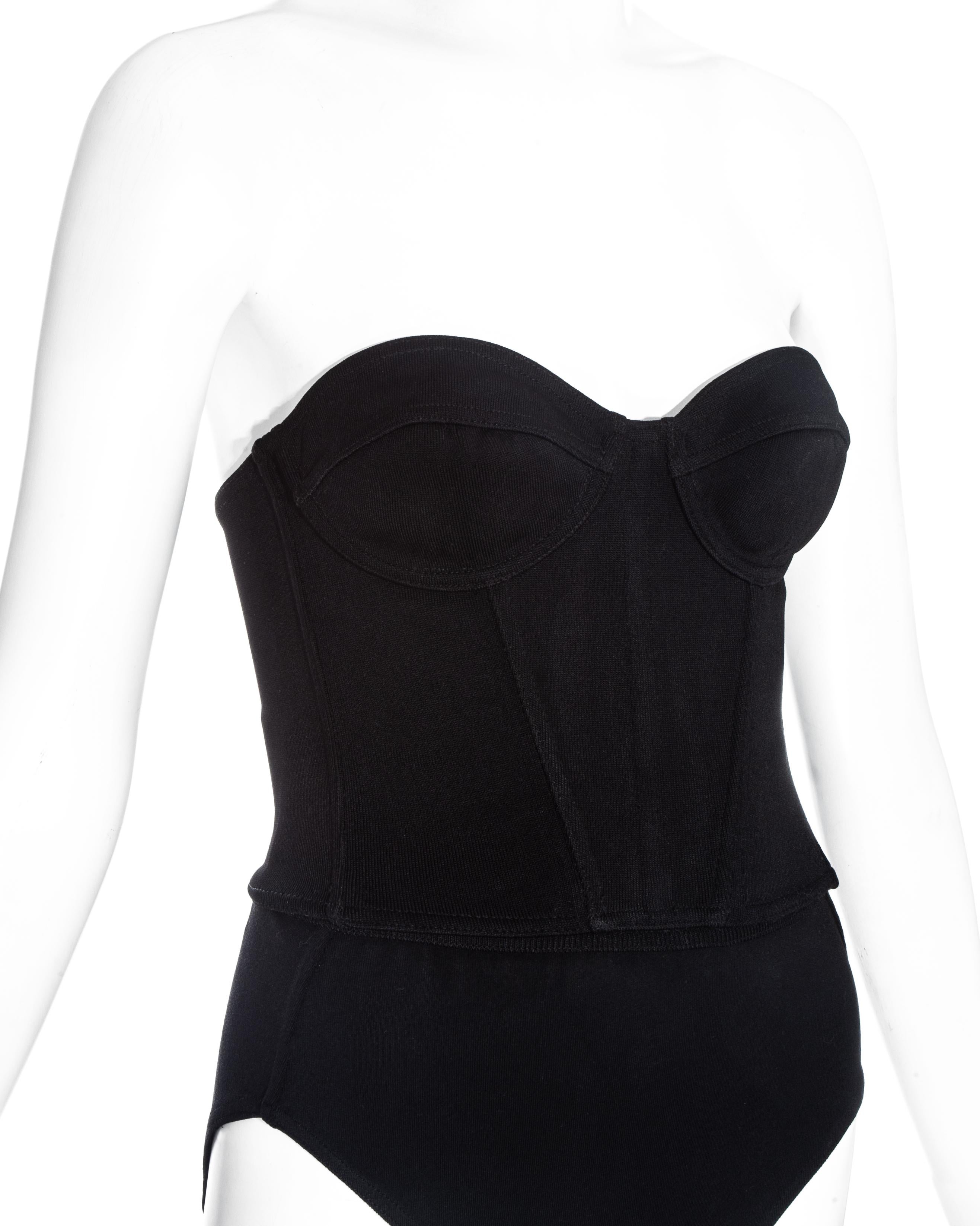 Black Azzedine Alaia black rayon spandex corset and shorts, ss 1990