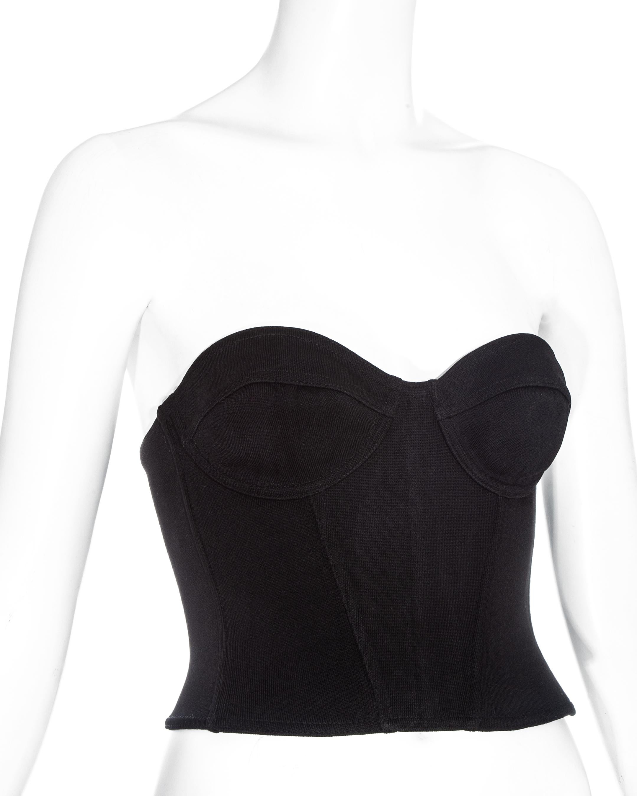 Azzedine Alaia black rayon spandex corset and shorts, ss 1990 1