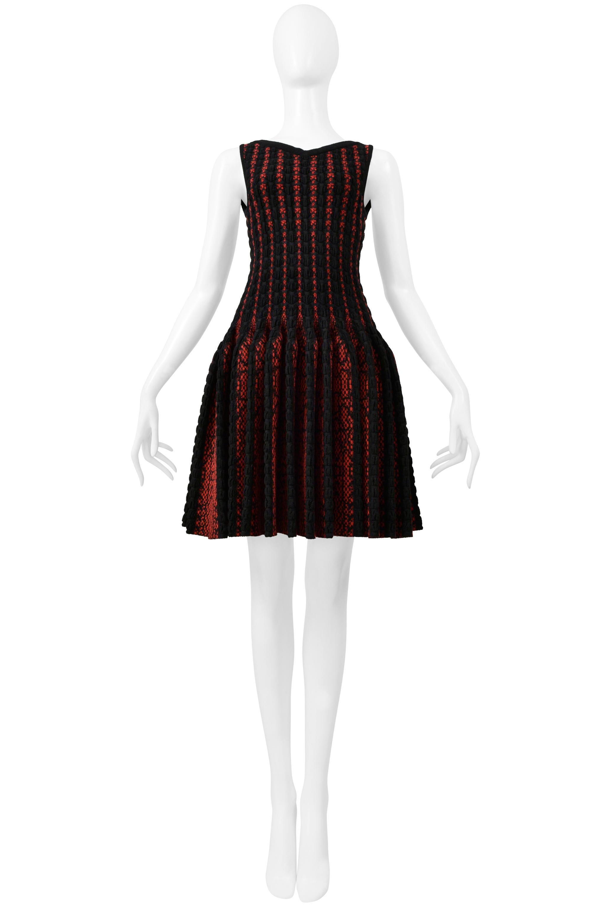 Azzedine Alaia Black & Red Fancy Chenille Sweetheart Dress In Excellent Condition For Sale In Los Angeles, CA
